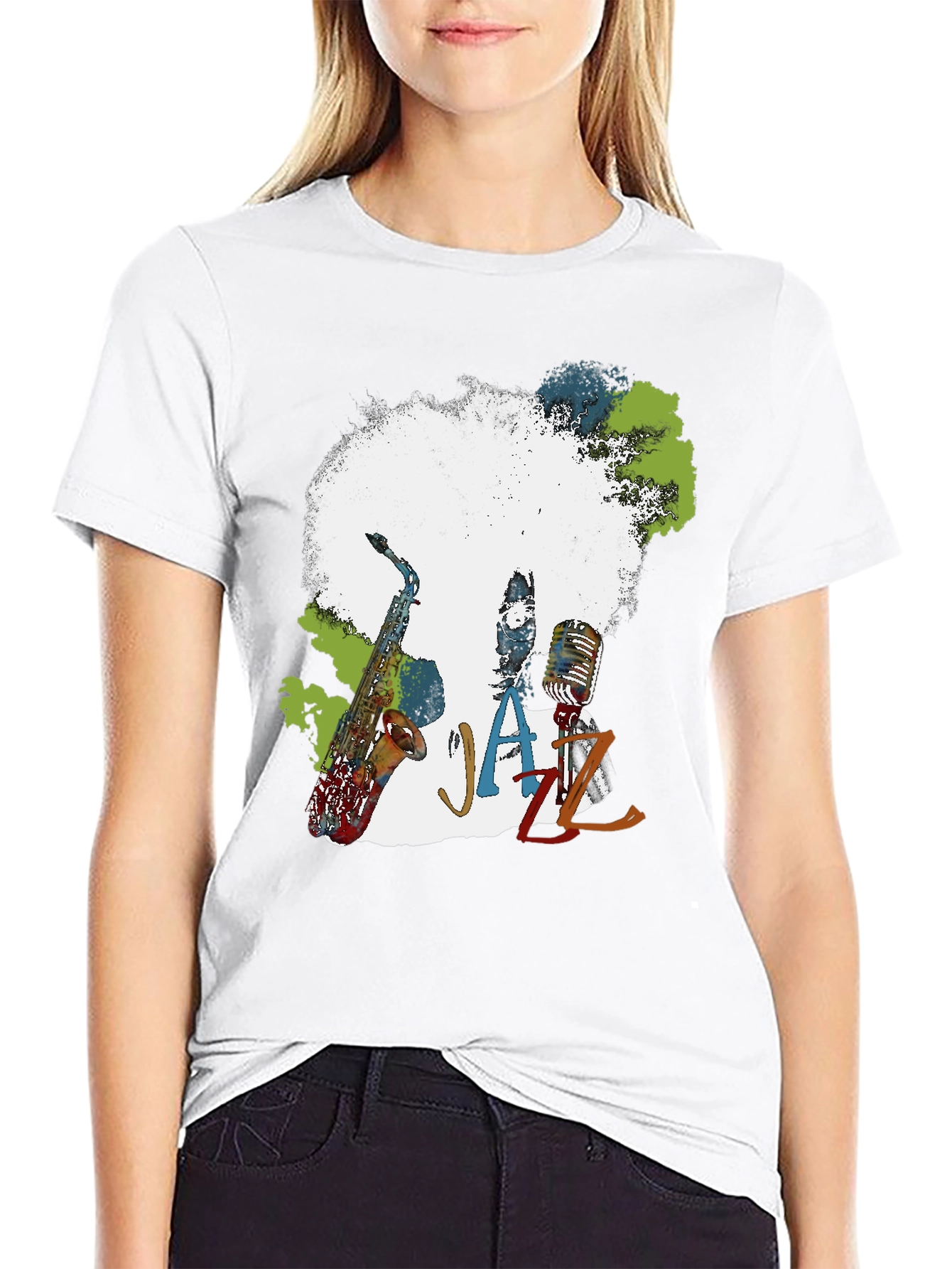 Jazz Music T-Shirt - Afro Saxophone Microphone
