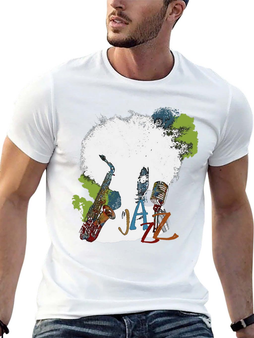 Jazz Music T-Shirt - Afro Saxophone Microphone