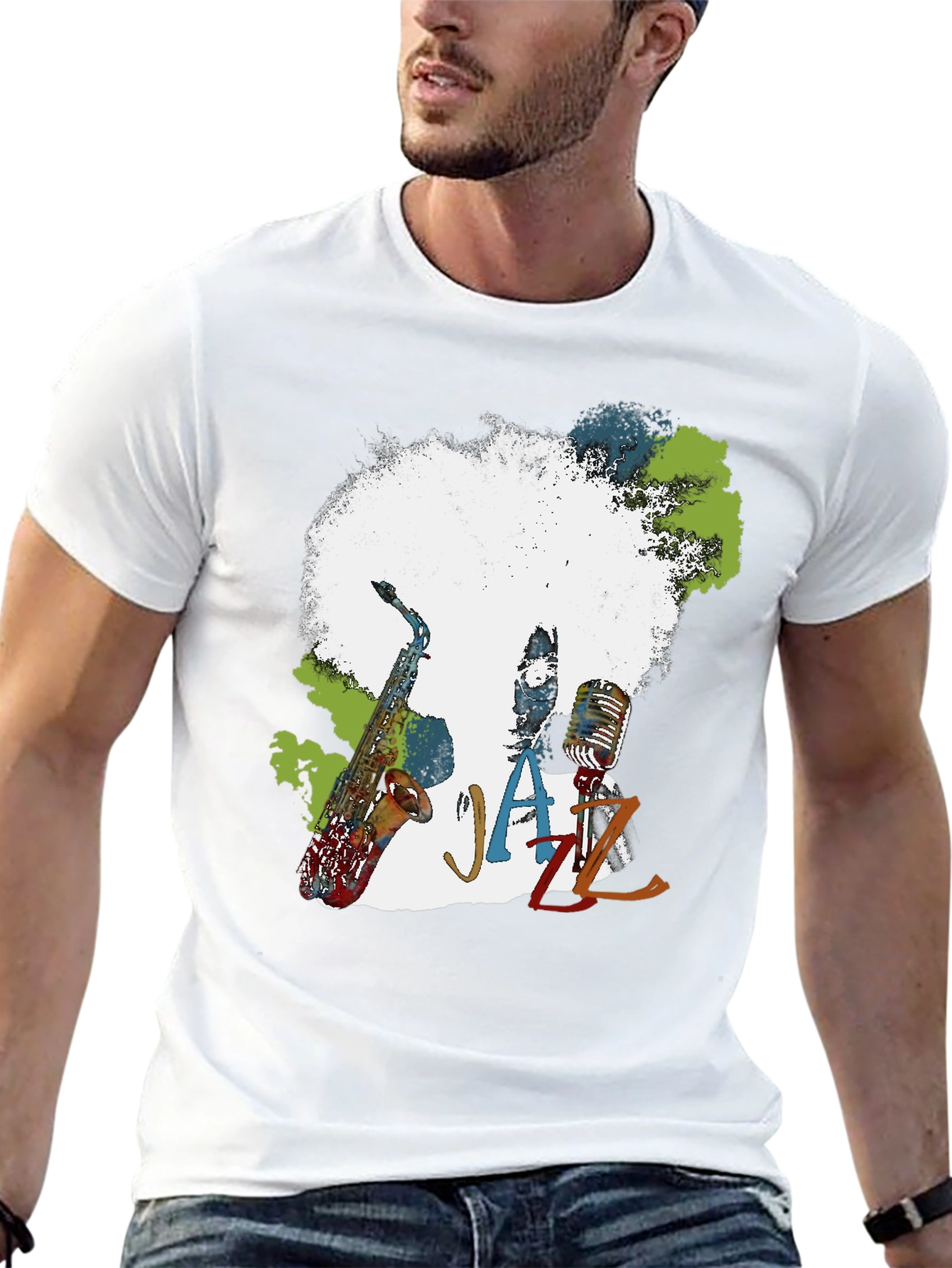 Jazz Music T-Shirt - Afro Saxophone Microphone