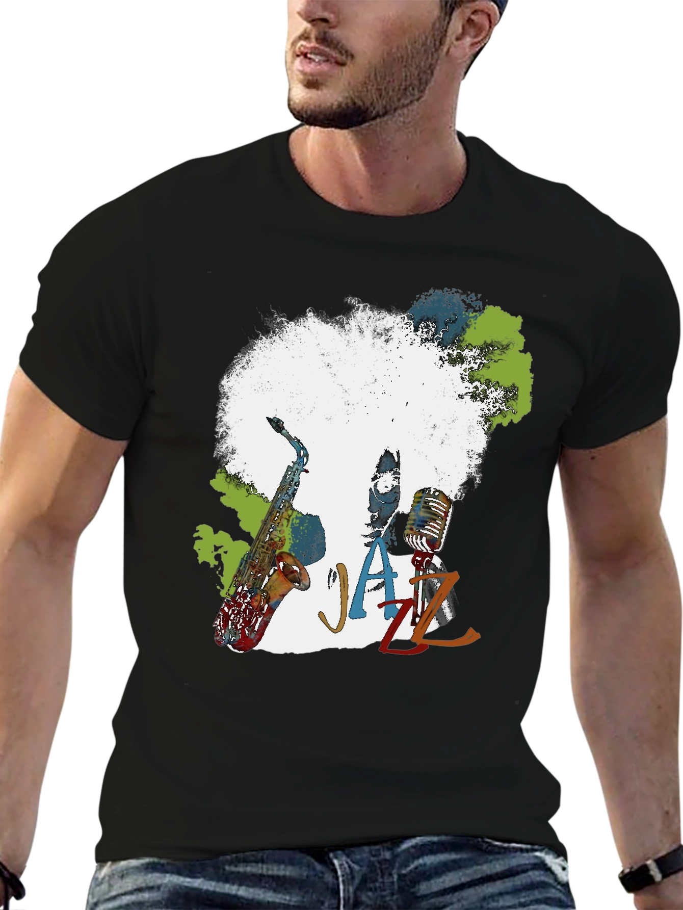 Jazz Music T-Shirt - Afro Saxophone Microphone
