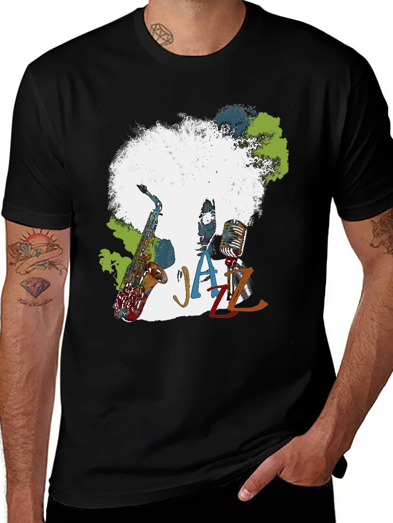 Jazz Music T-Shirt - Afro Saxophone Microphone