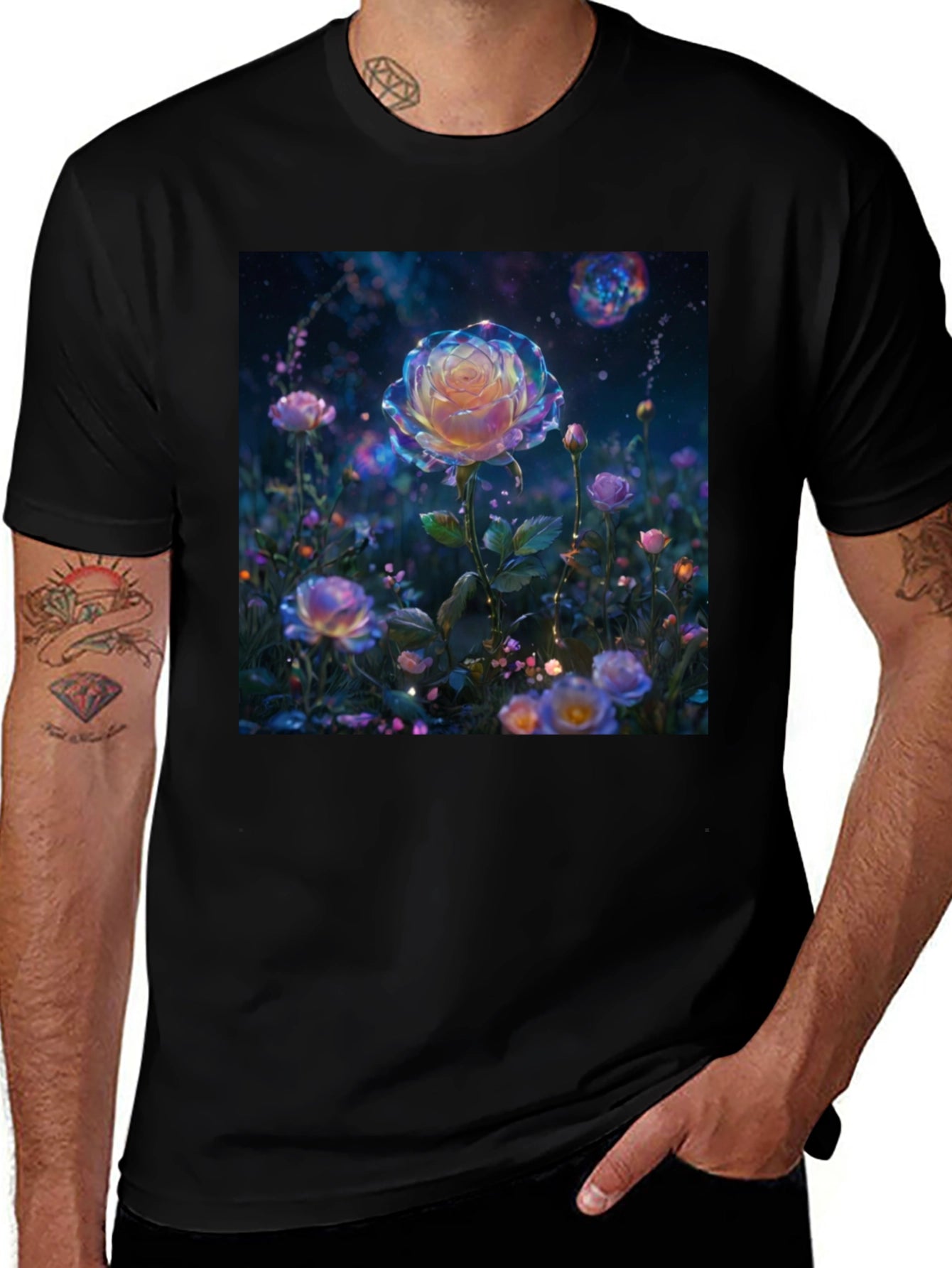 Galaxy Rose Graphic Tee - Unique Floral Design