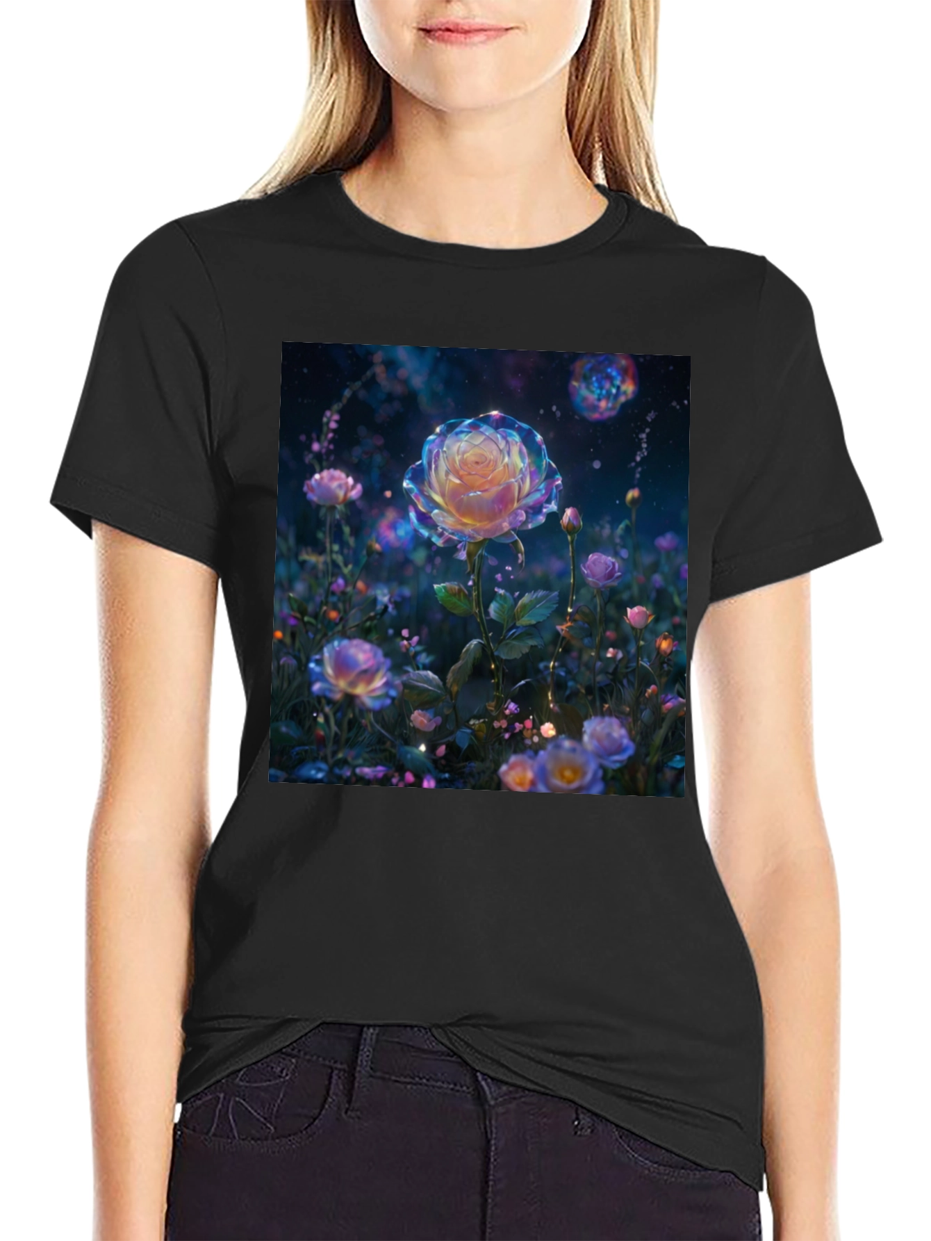 Galaxy Rose Graphic Tee - Unique Floral Design