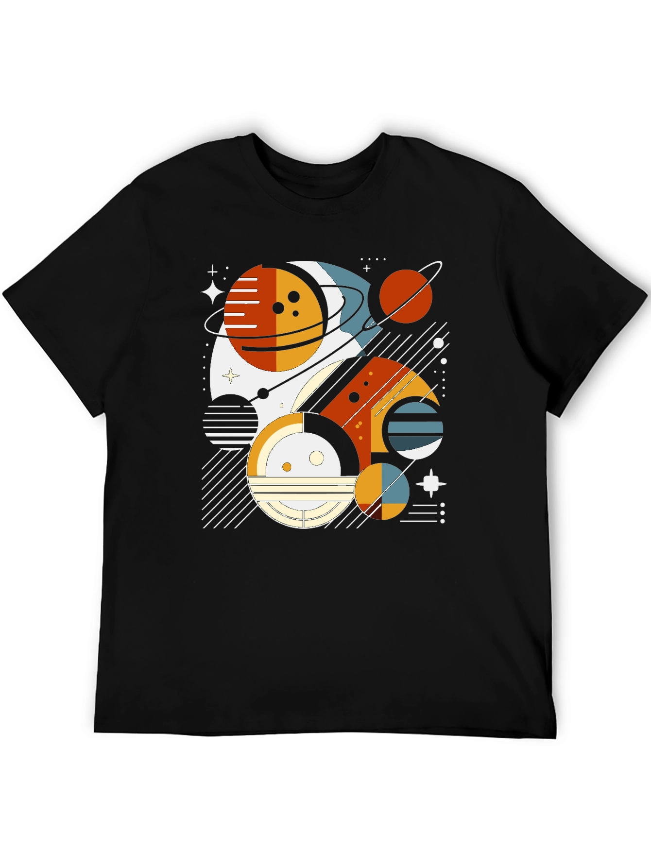 Geometric Planet Graphic Tee - Modern Space Design