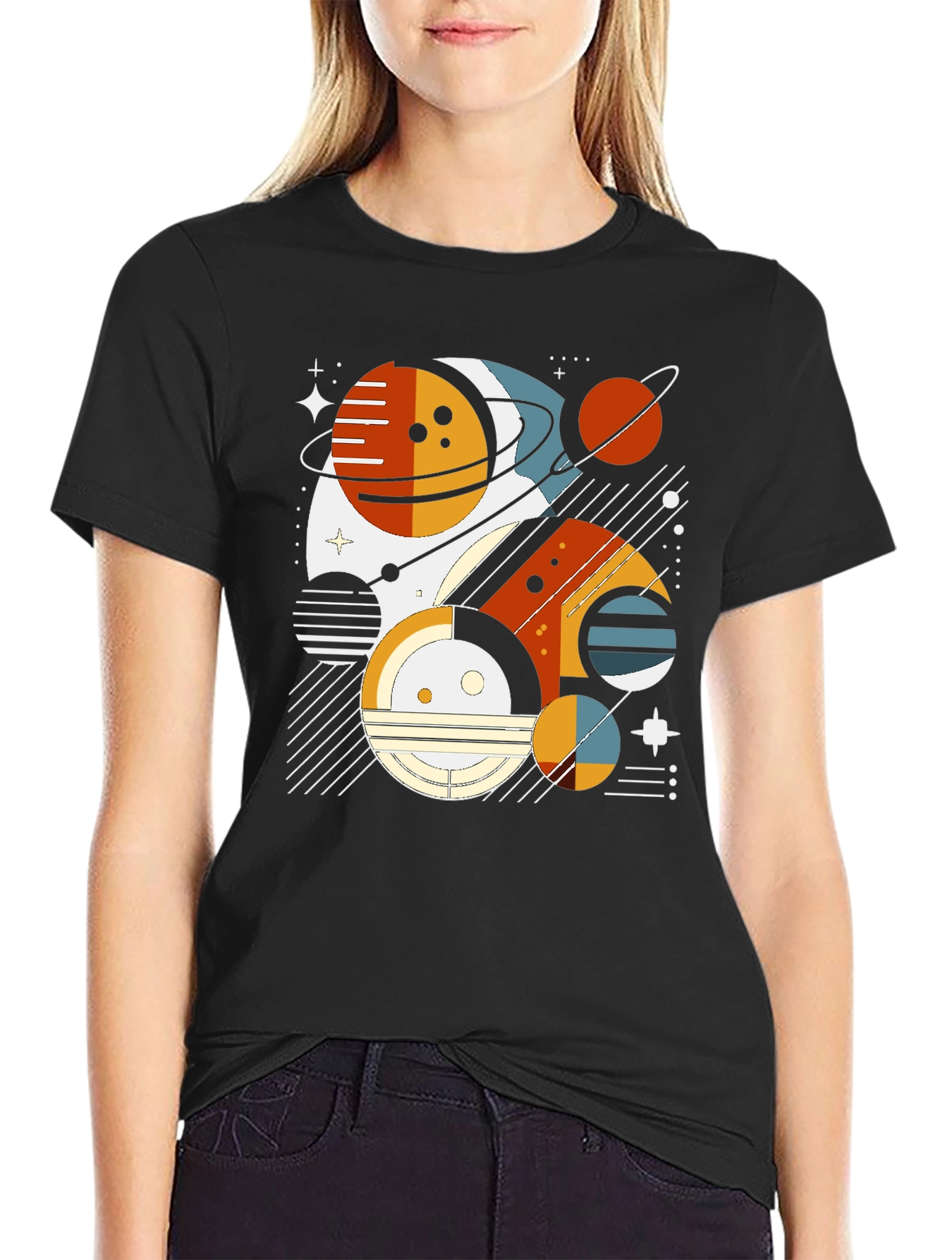 Geometric Planet Graphic Tee - Modern Space Design