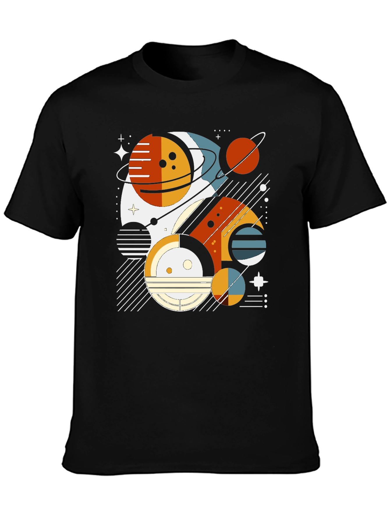 Geometric Planet Graphic Tee - Modern Space Design