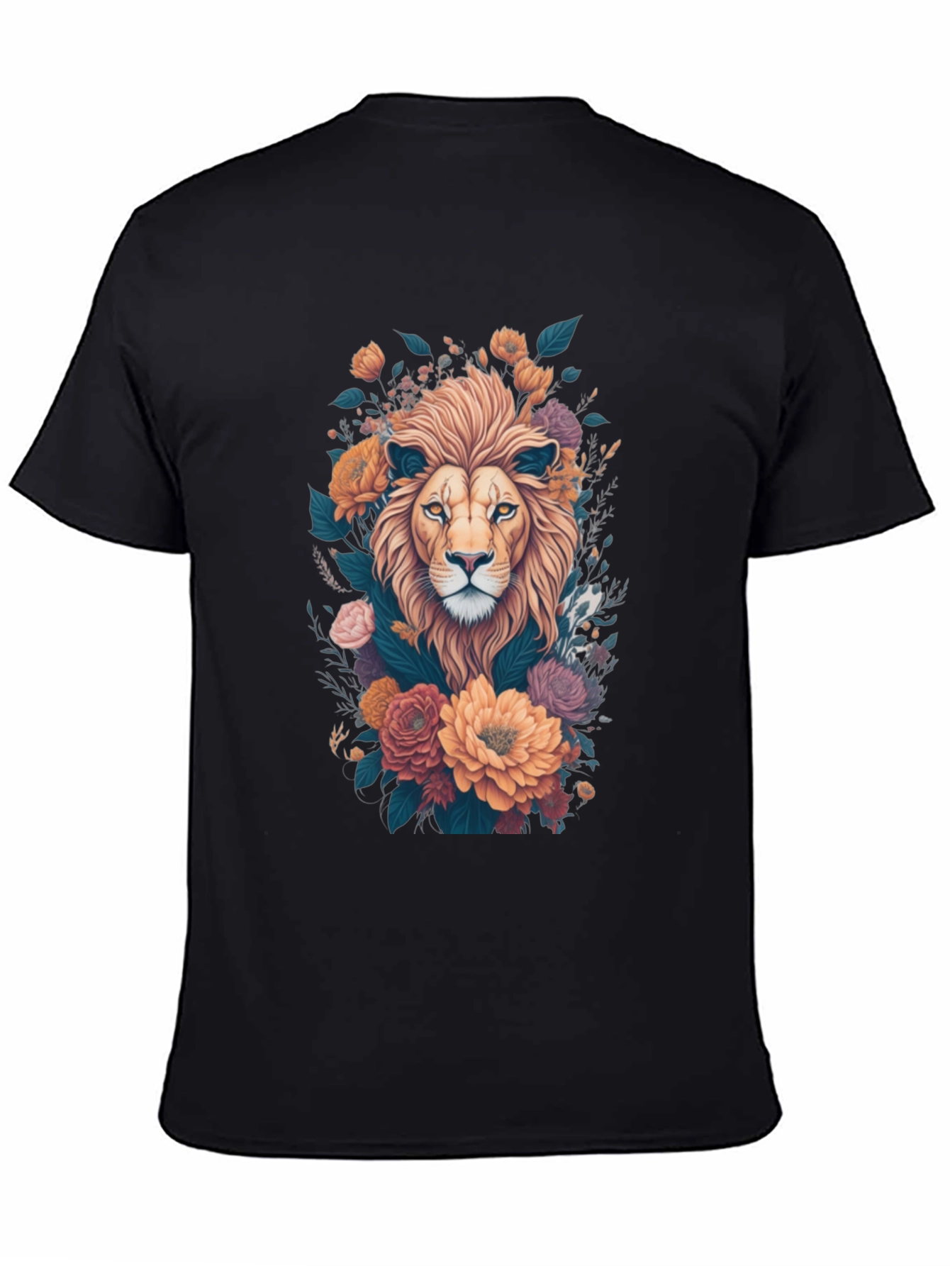 Floral Lion Graphic Tee - Stylish Animal Print Shirt