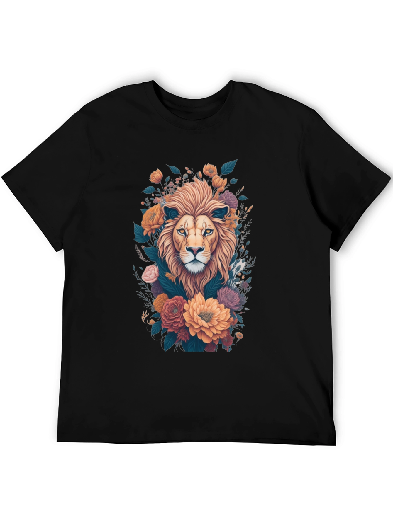 Floral Lion Graphic Tee - Stylish Animal Print Shirt