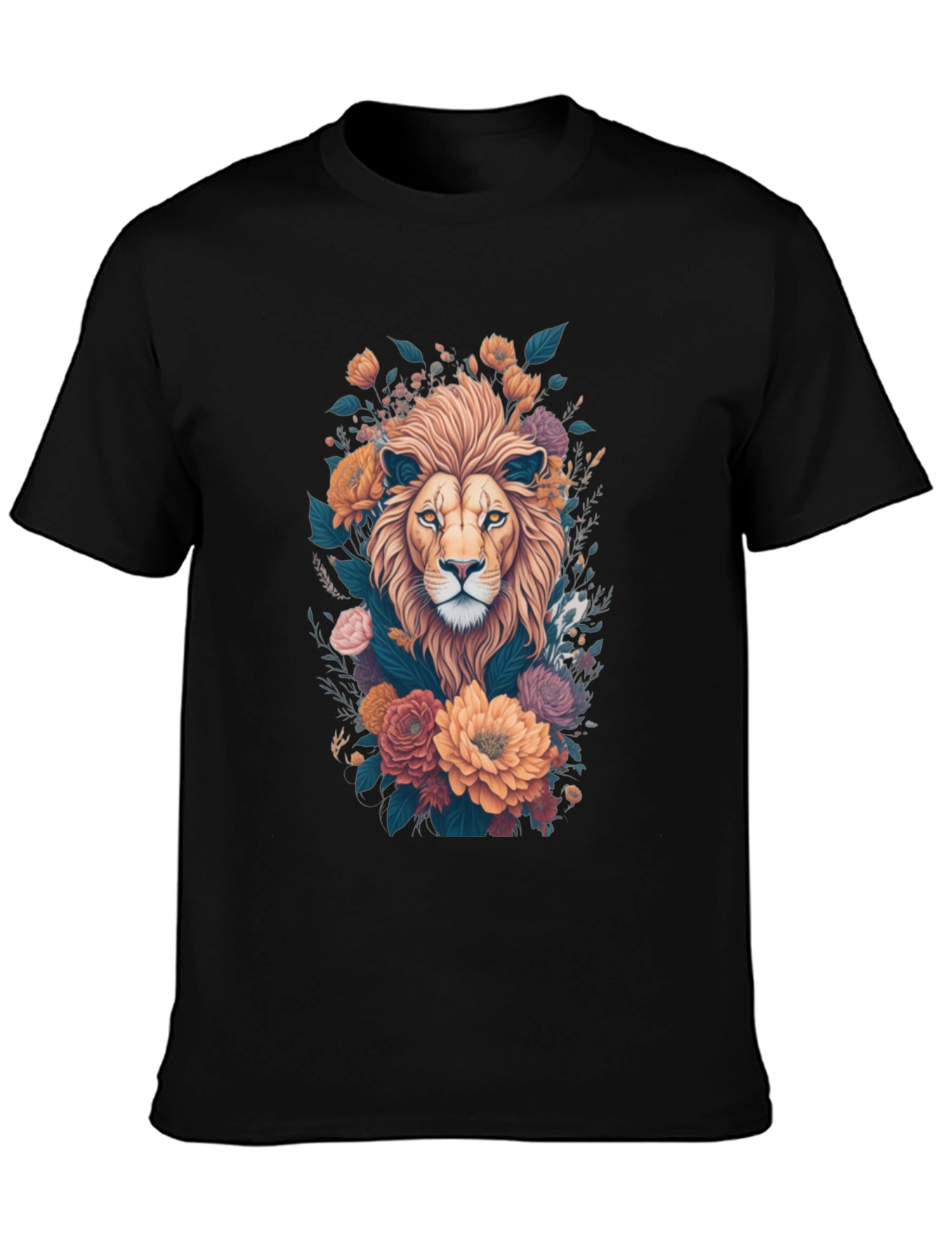Floral Lion Graphic Tee - Stylish Animal Print Shirt