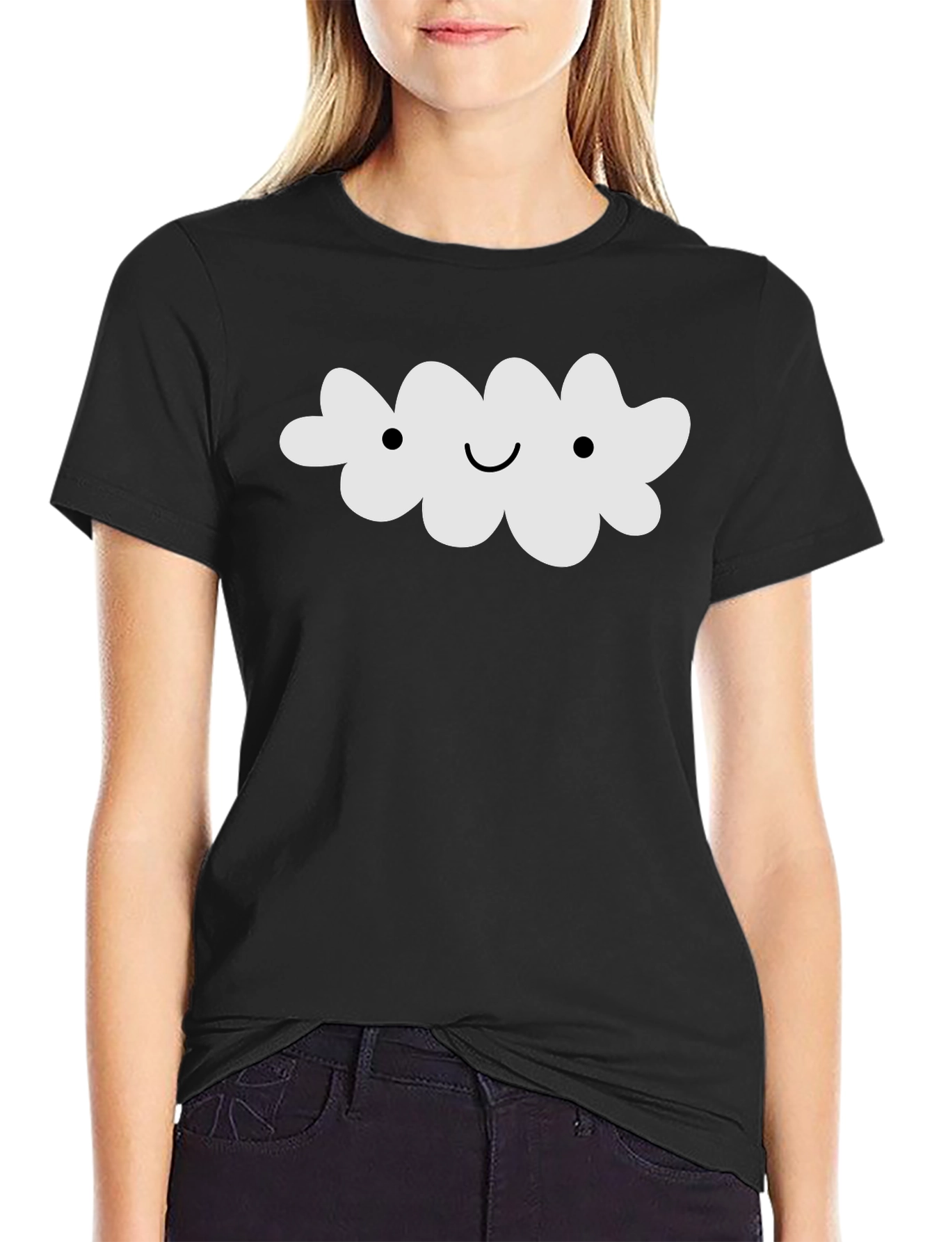 Cute Cloud Graphic Tee - Black