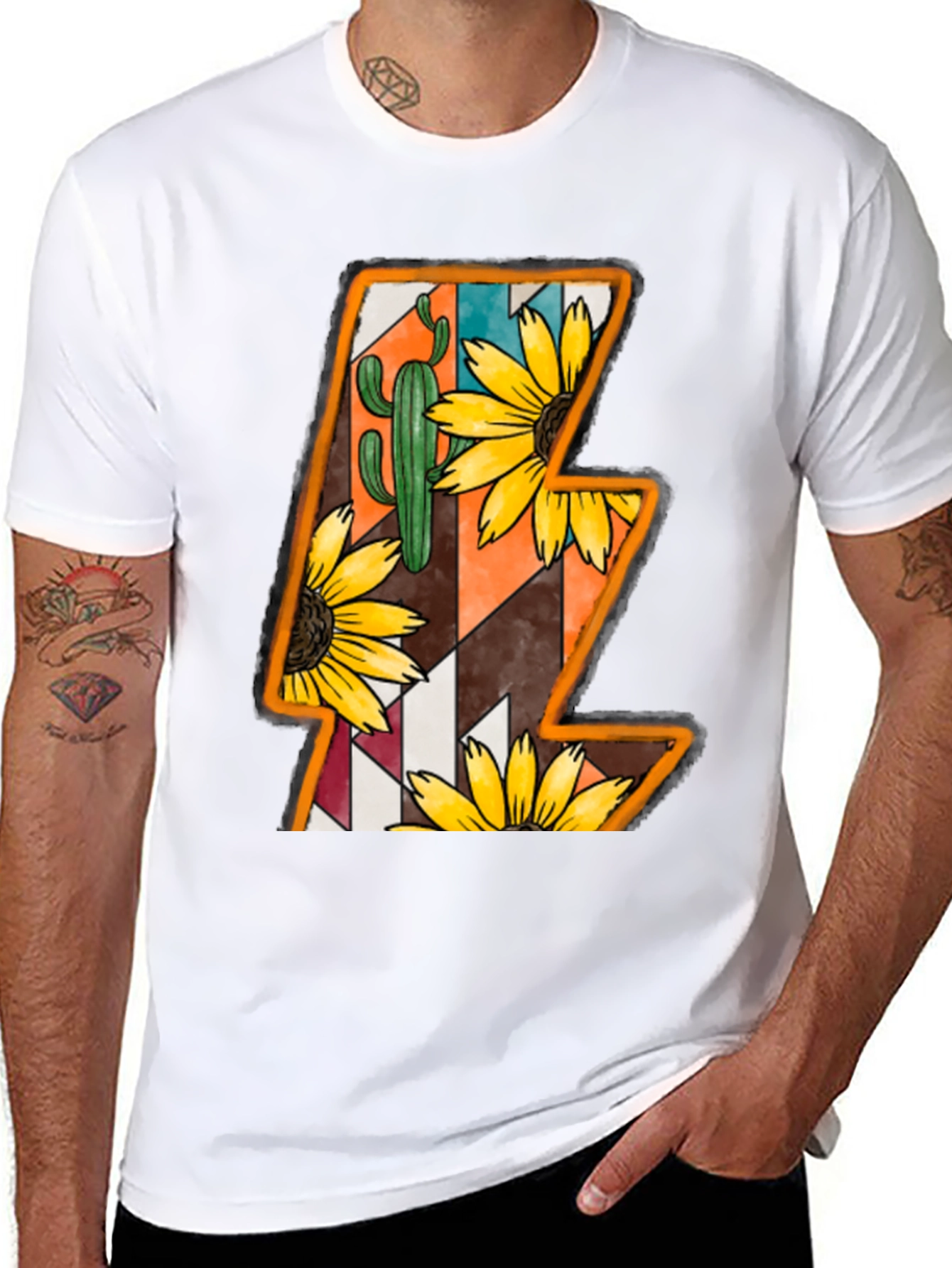 Lightning Bolt Sunflower Cactus Graphic Tee