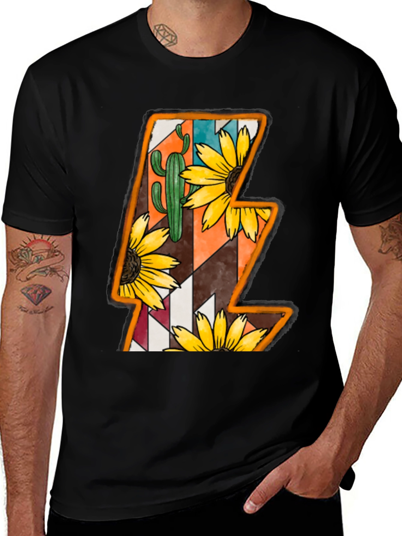 Lightning Bolt Sunflower Cactus Graphic Tee
