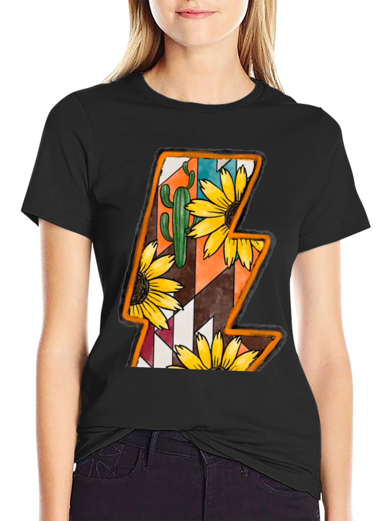 Lightning Bolt Sunflower Cactus Graphic Tee