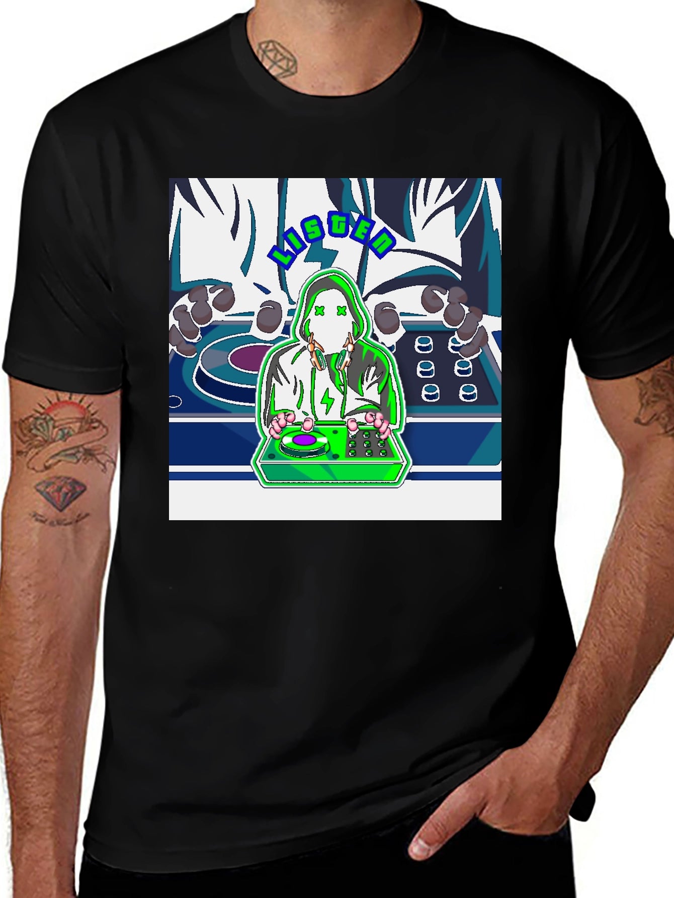 Listen DJ Graphic T-Shirt - Black