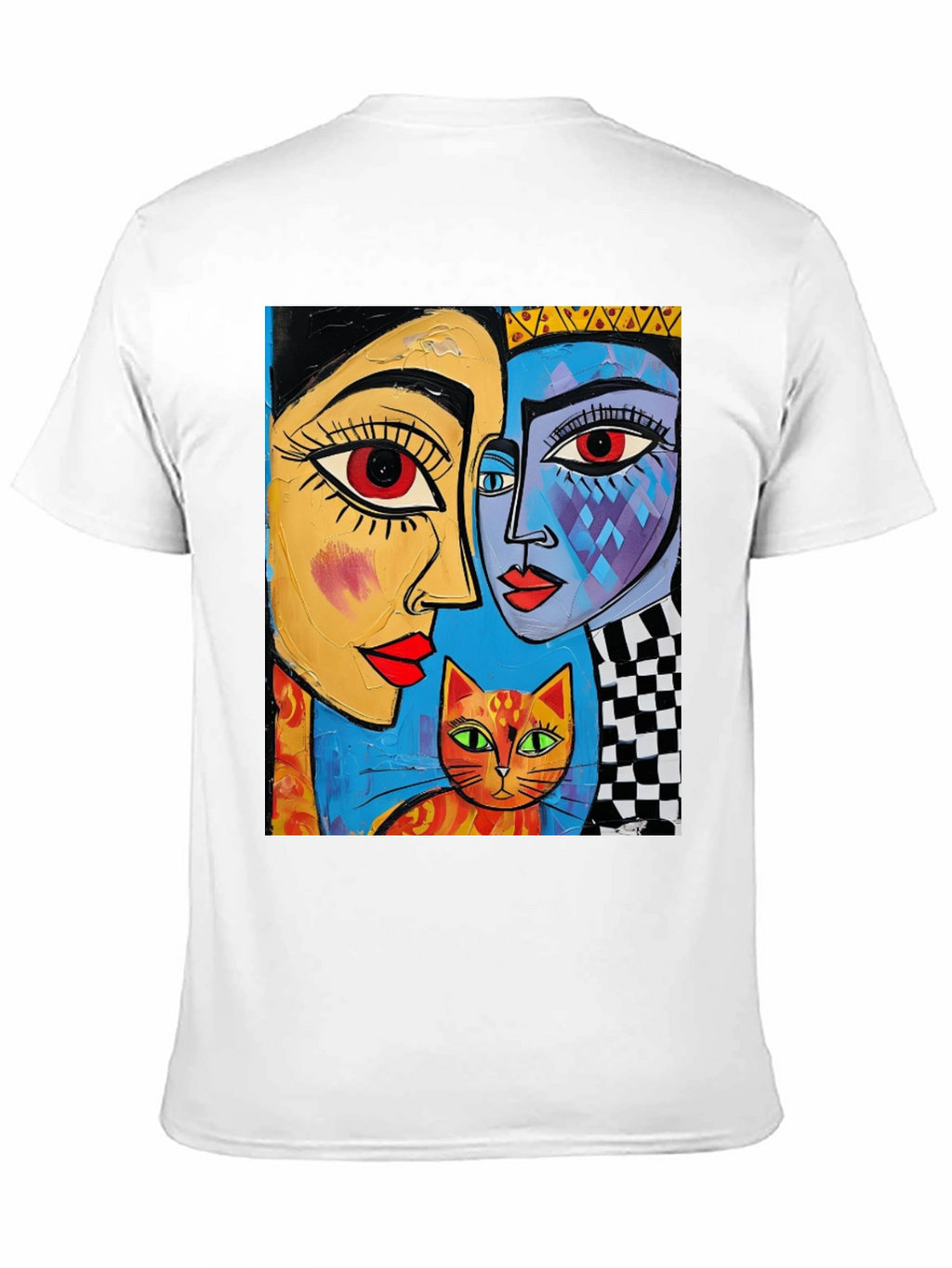 Abstract Art Tee: Faces and Cat Graphic
