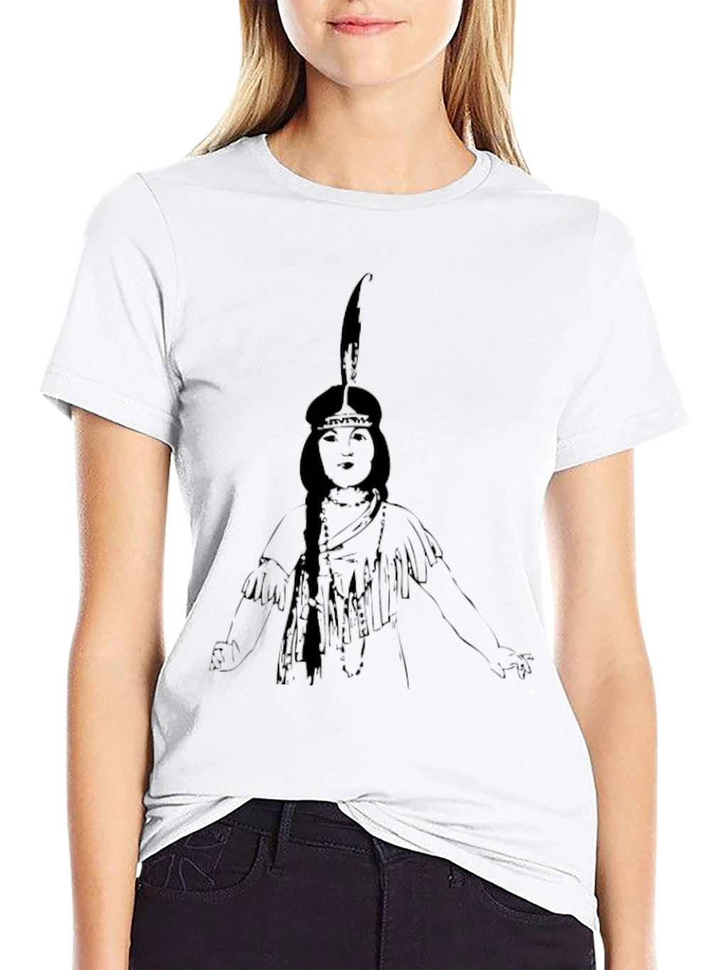 Native American Woman Graphic Black T-Shirt