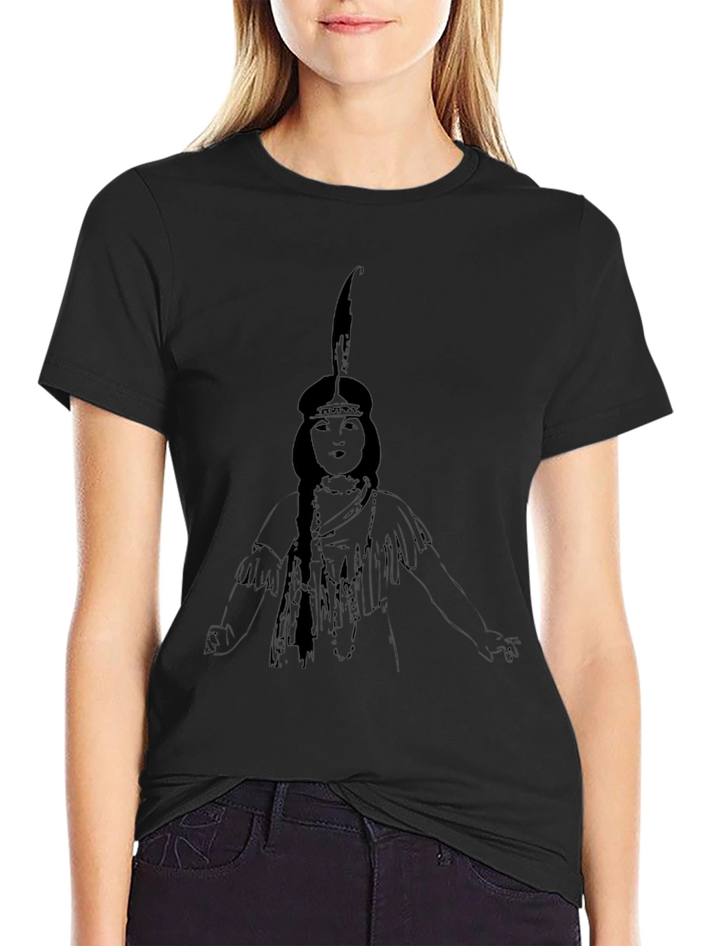 Native American Woman Graphic Black T-Shirt