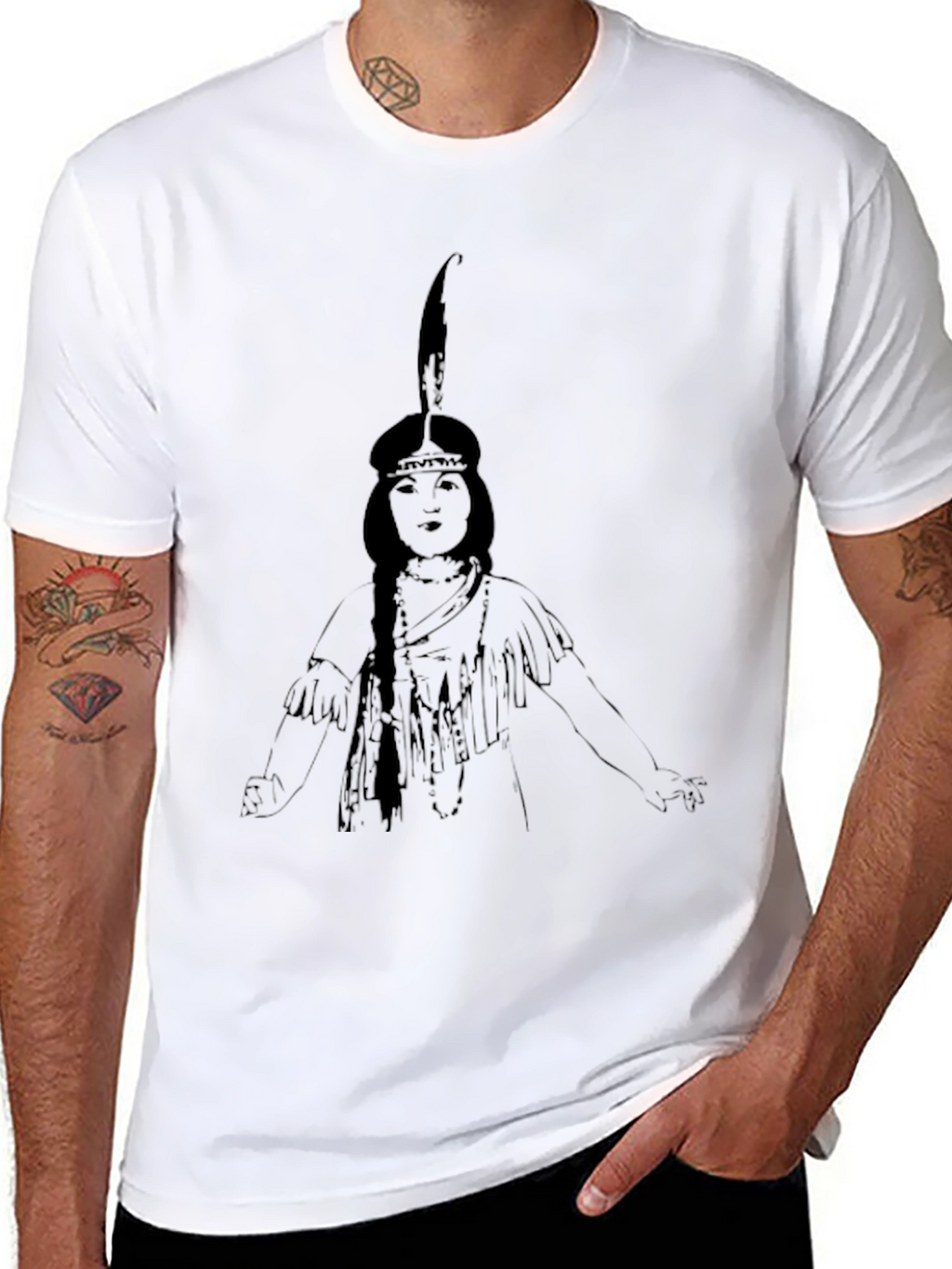 Native American Woman Graphic Black T-Shirt