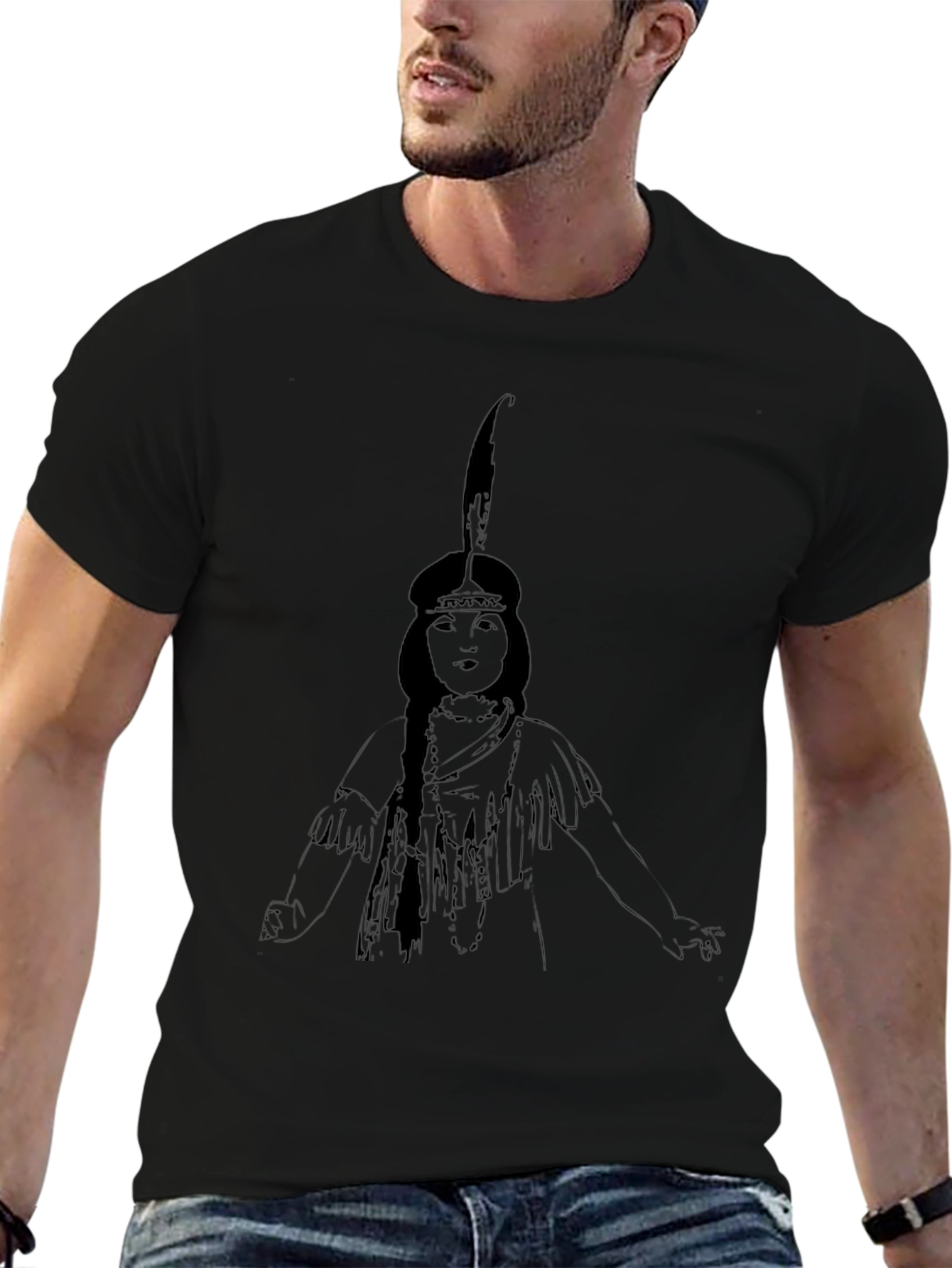 Native American Woman Graphic Black T-Shirt