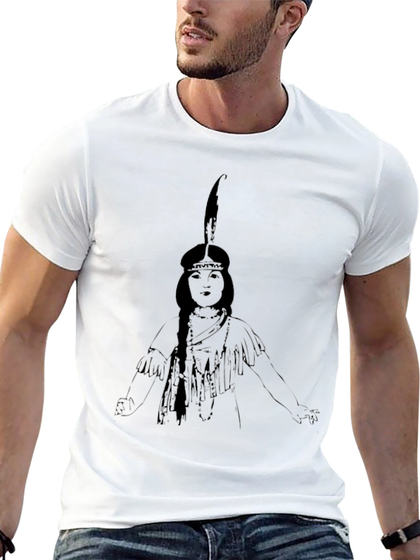 Native American Woman Graphic Black T-Shirt