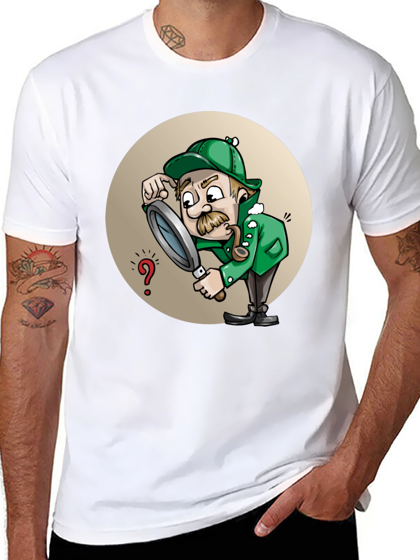 Cartoon Detective T-Shirt - Whimsical Sleuth Design