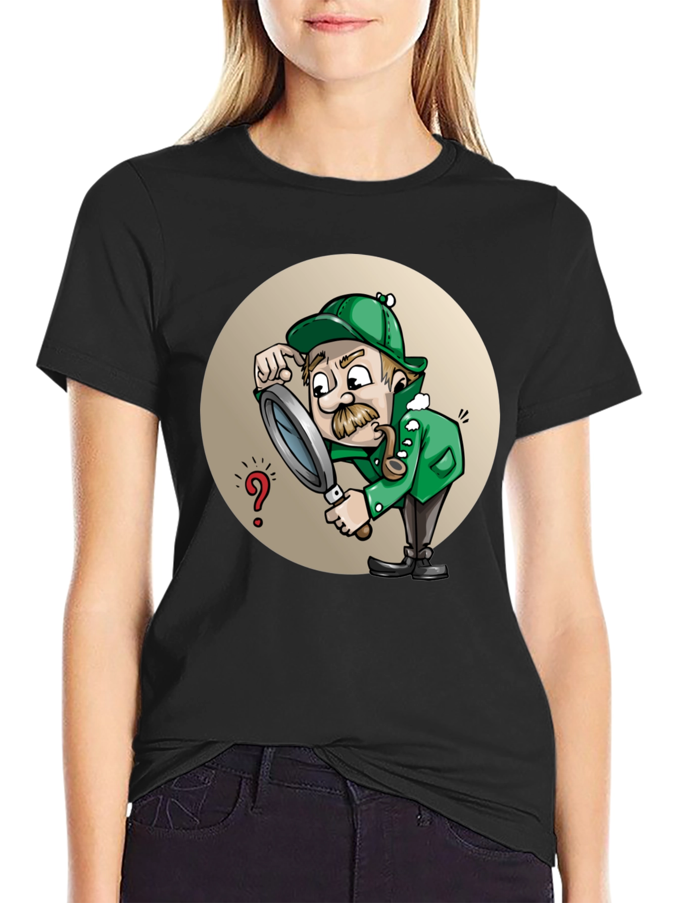 Cartoon Detective T-Shirt - Whimsical Sleuth Design
