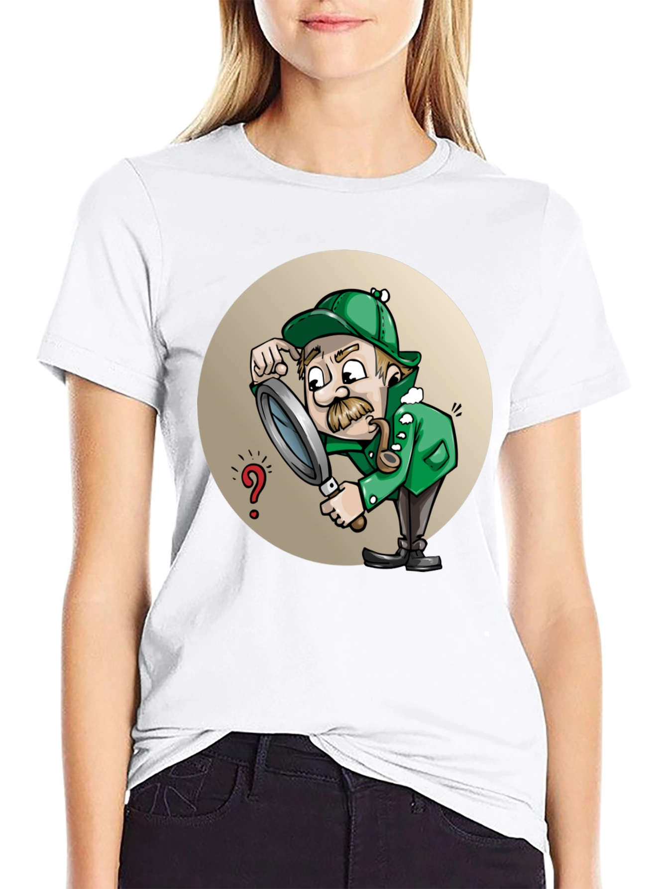 Cartoon Detective T-Shirt - Whimsical Sleuth Design