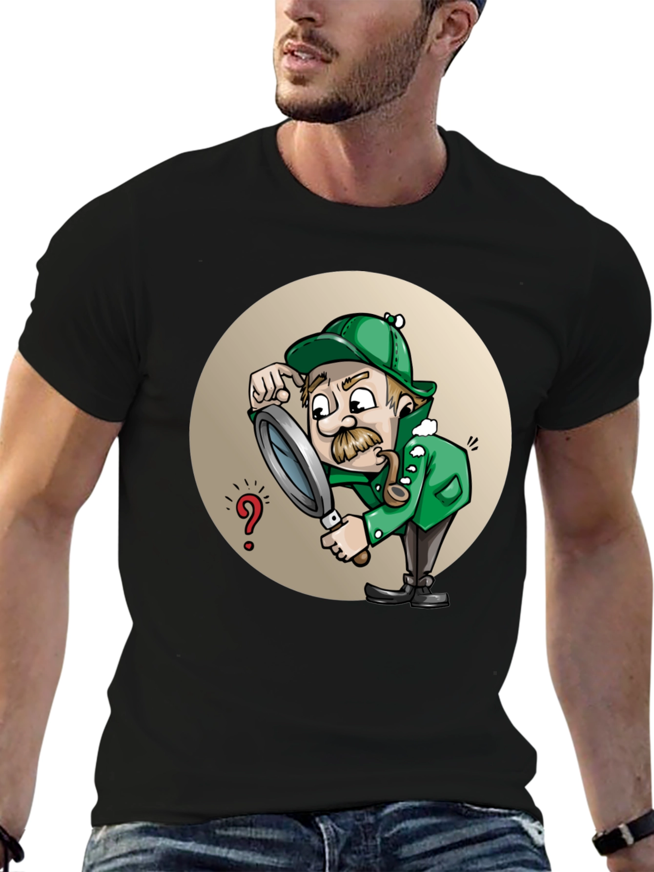 Cartoon Detective T-Shirt - Whimsical Sleuth Design
