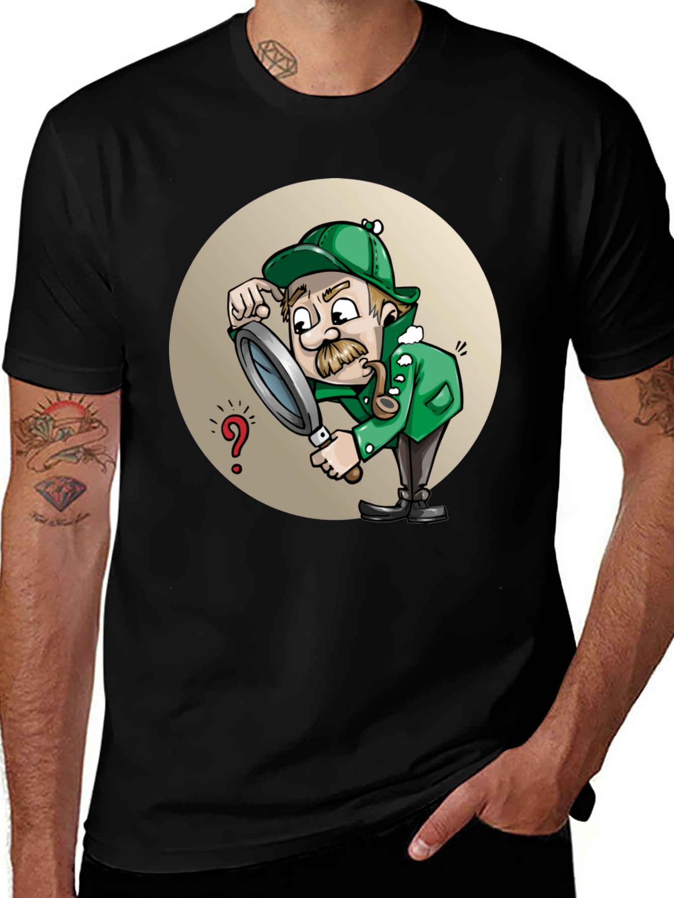 Cartoon Detective T-Shirt - Whimsical Sleuth Design