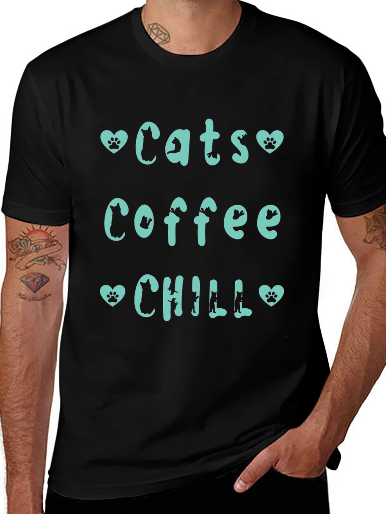 Cats Coffee Chill Tee - Relaxed Graphic T-Shirt