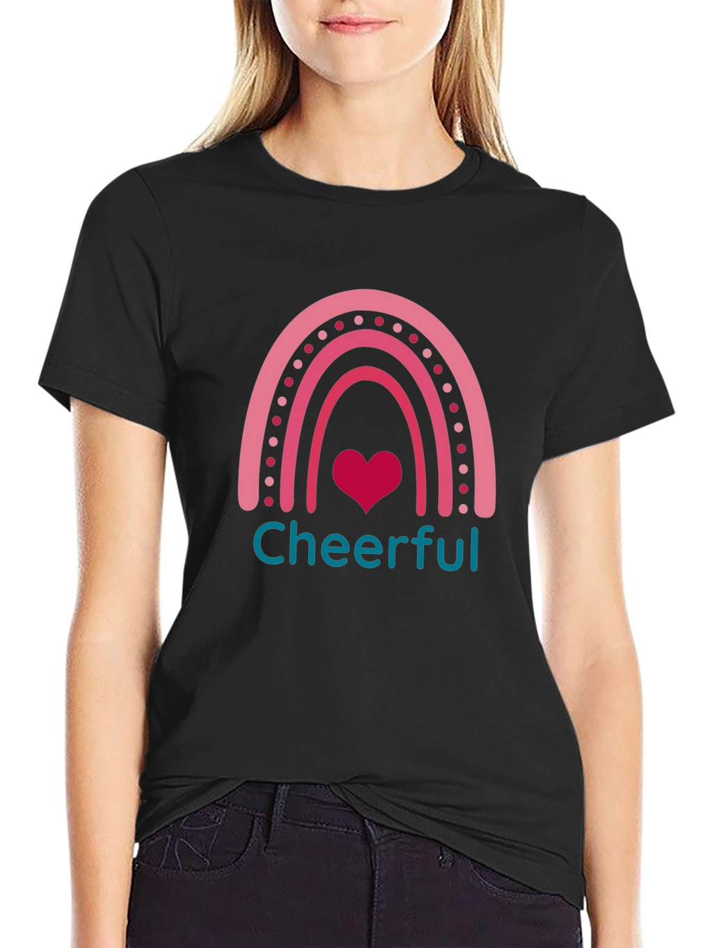 Cheerful Rainbow Heart Graphic T-Shirt