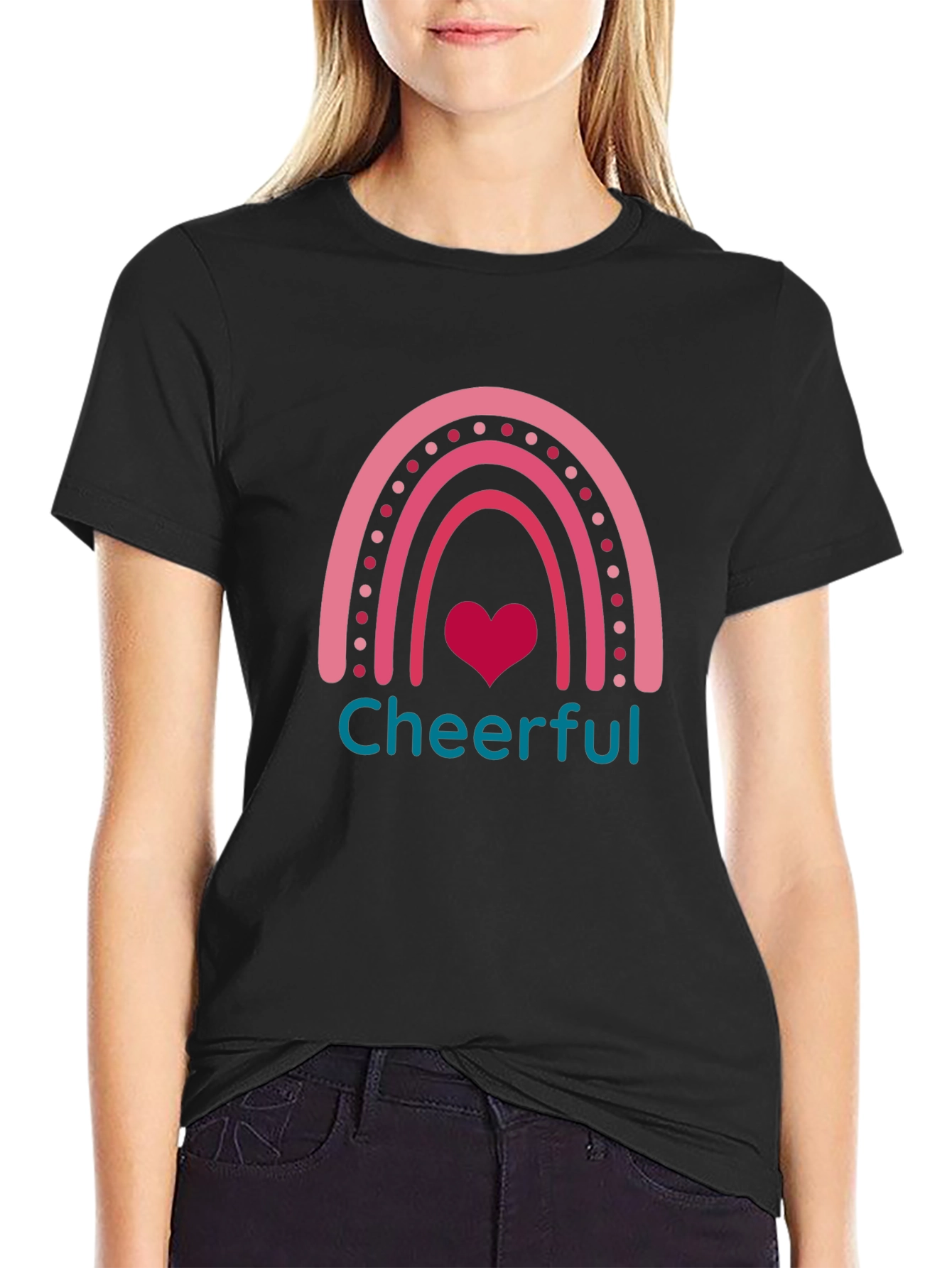Cheerful Rainbow Heart Graphic T-Shirt