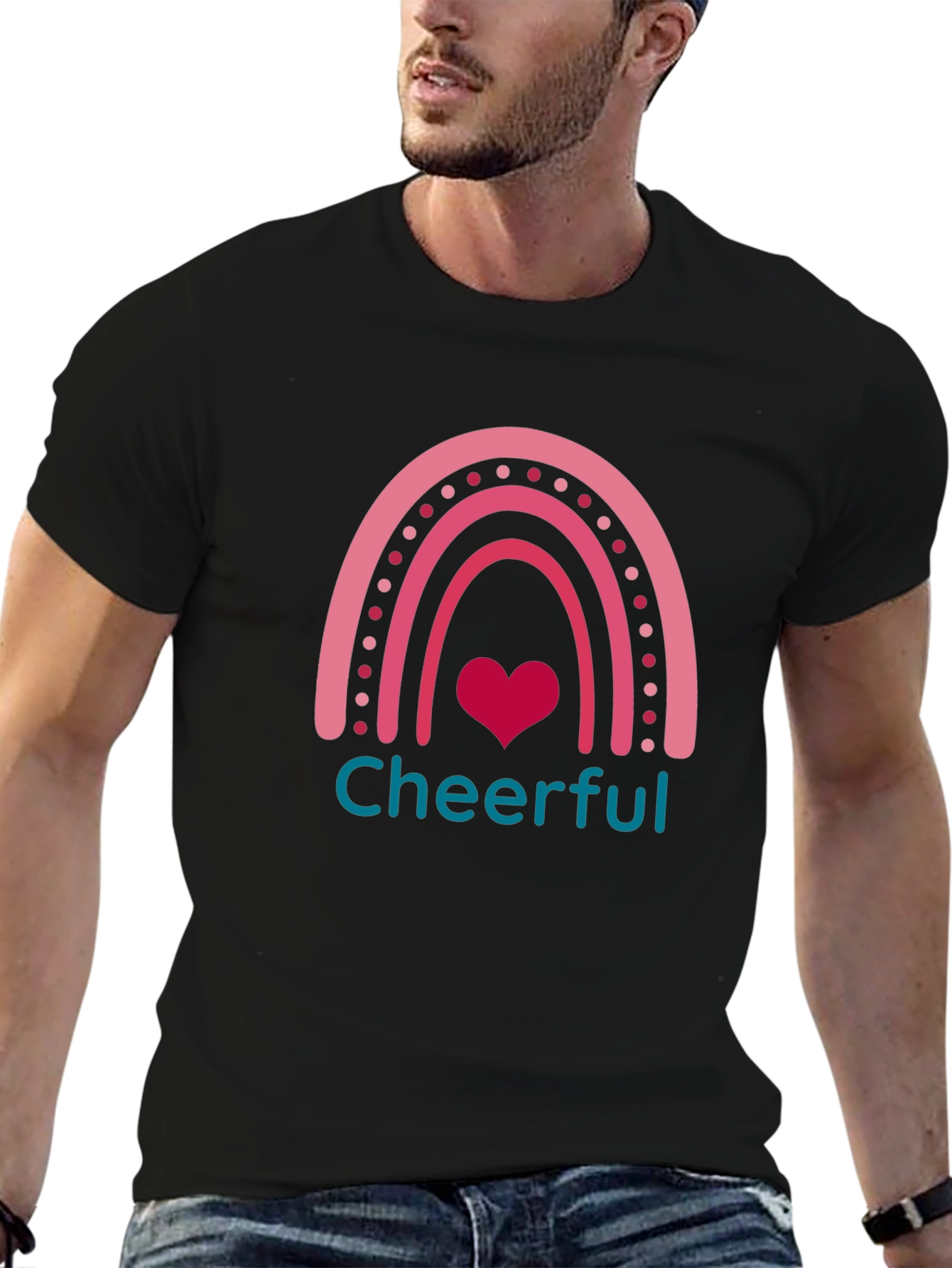 Cheerful Rainbow Heart Graphic T-Shirt