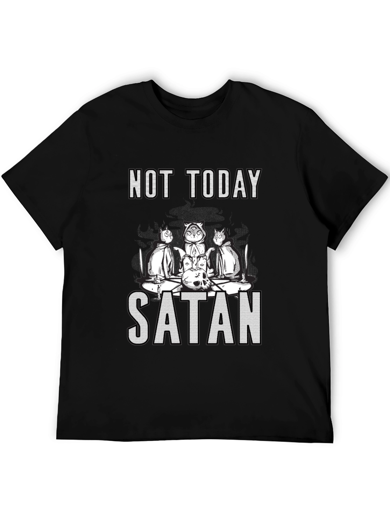Not Today Satan Cat Cult T-Shirt - Black Humor Tee