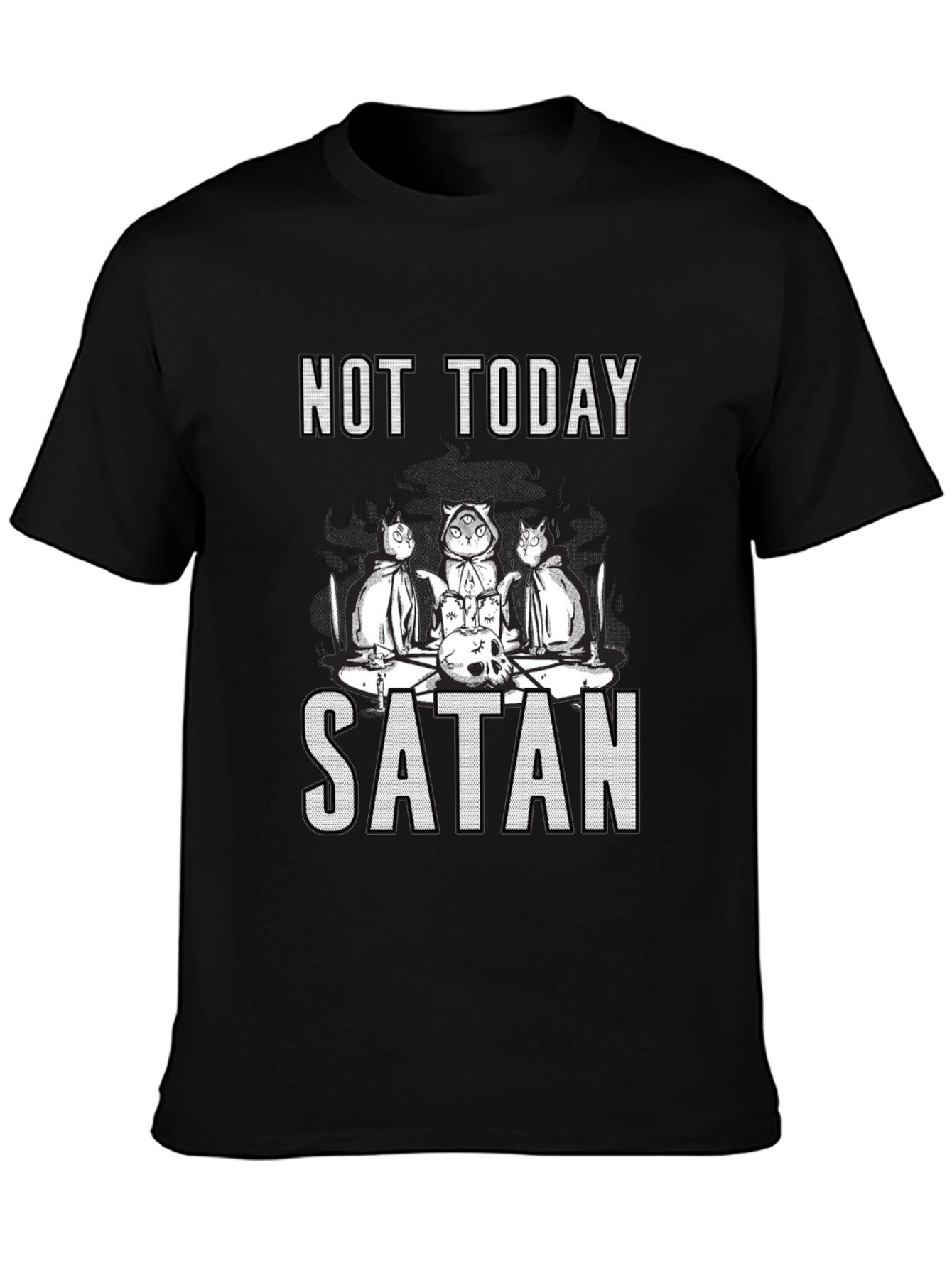 Not Today Satan Cat Cult T-Shirt - Black Humor Tee