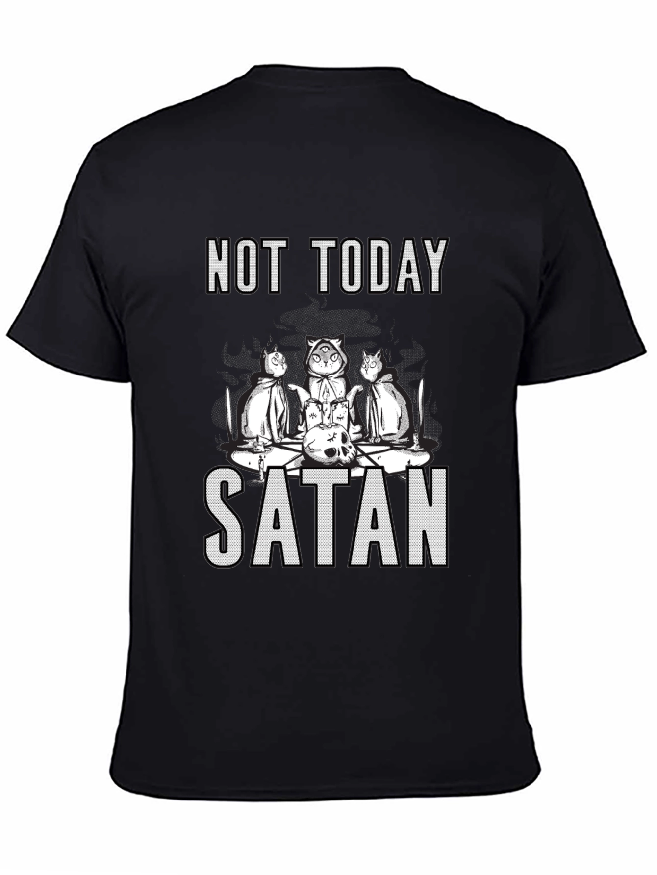 Not Today Satan Cat Cult T-Shirt - Black Humor Tee