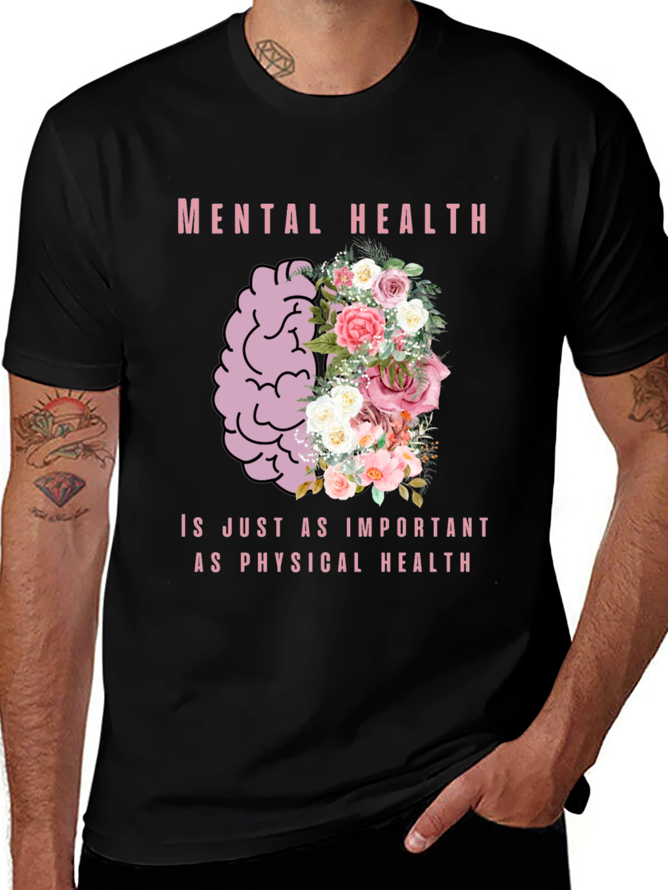 Mental Health Awareness T-Shirt - Floral Brain Design