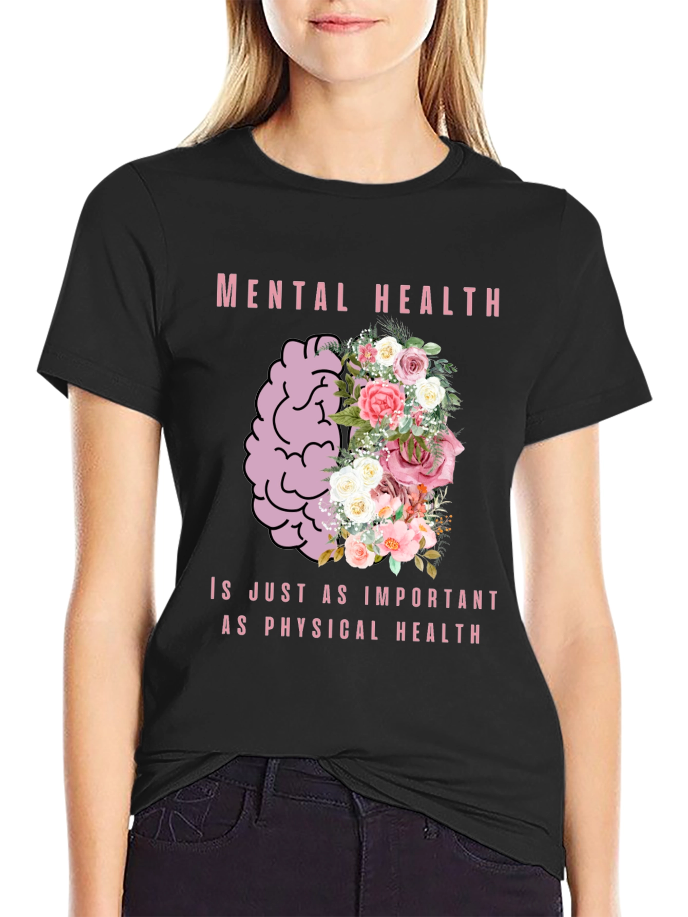 Mental Health Awareness T-Shirt - Floral Brain Design