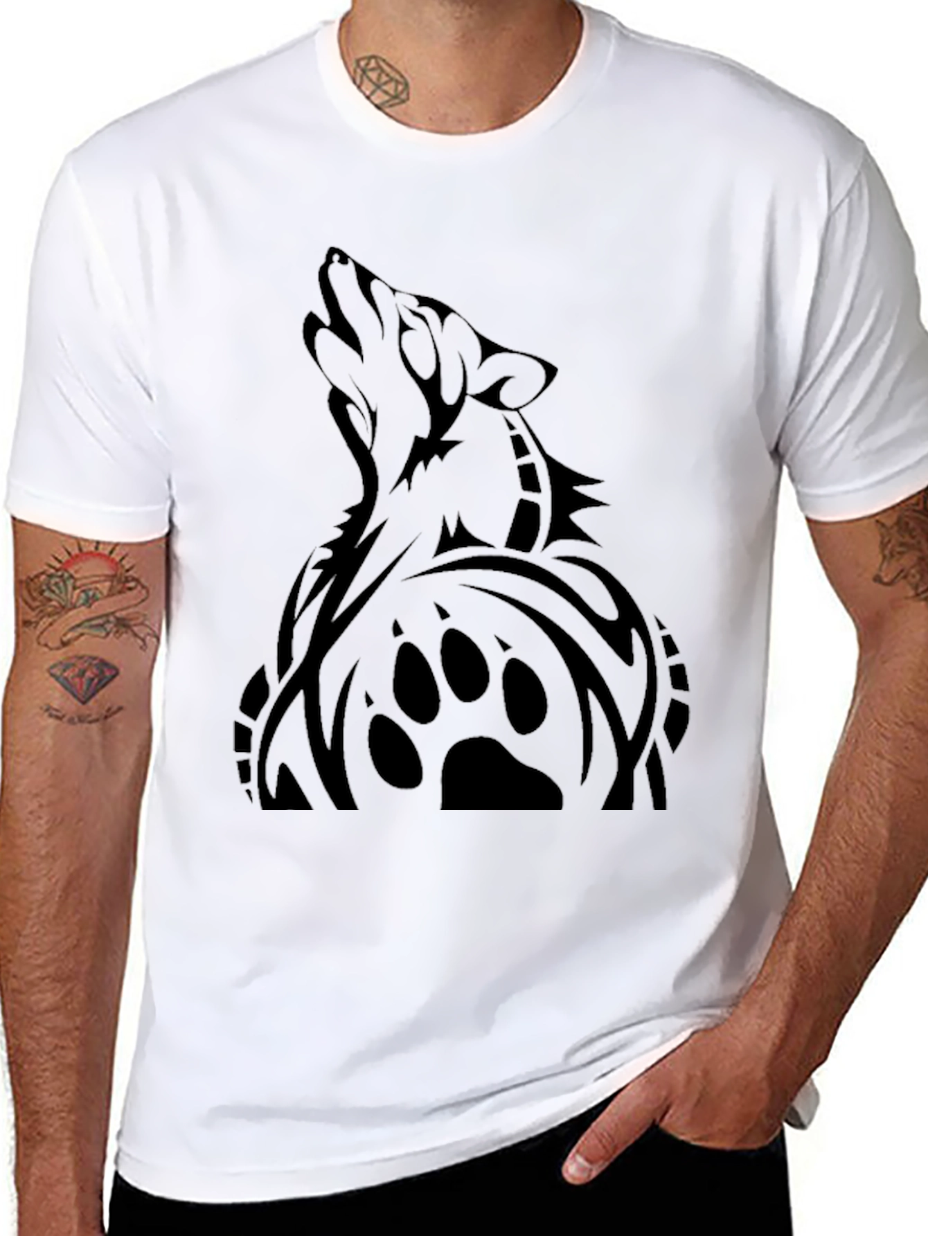 Mens Black Wolf Graphic T-Shirt