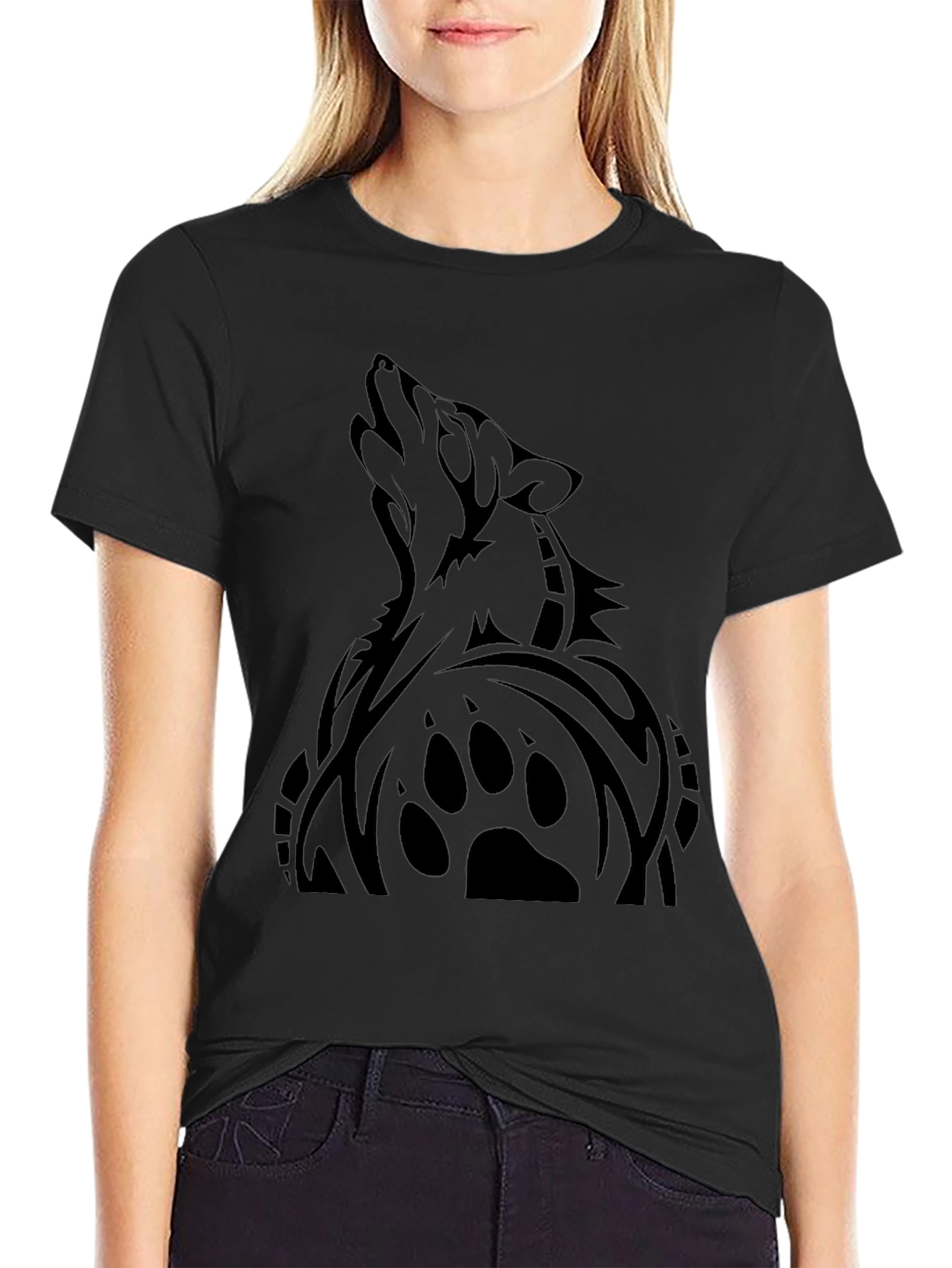 Mens Black Wolf Graphic T-Shirt