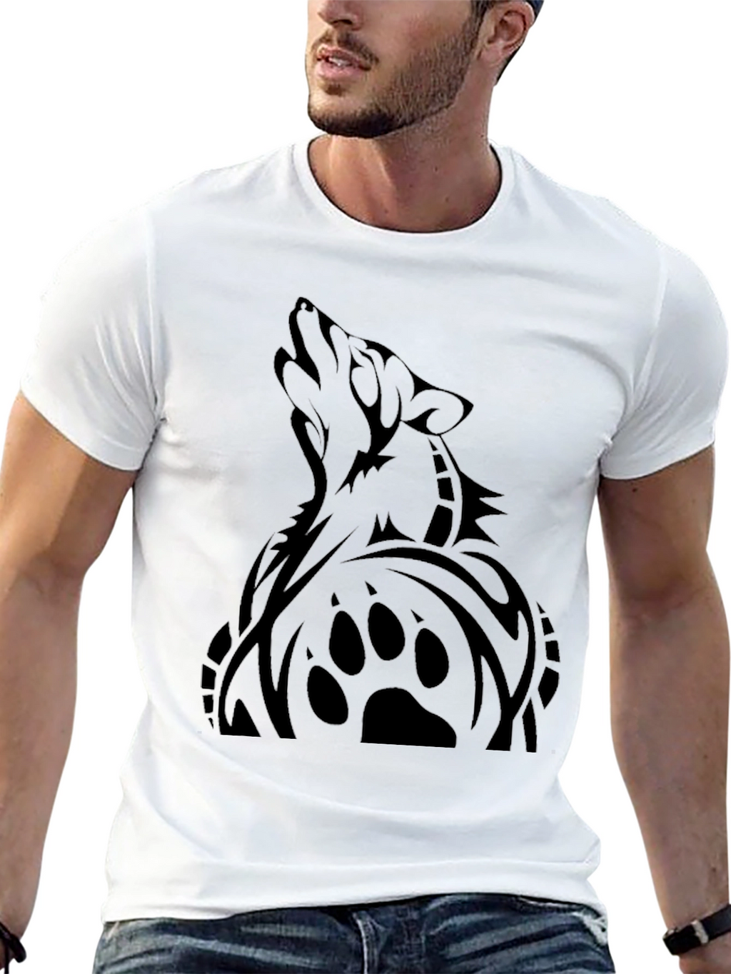 Mens Black Wolf Graphic T-Shirt