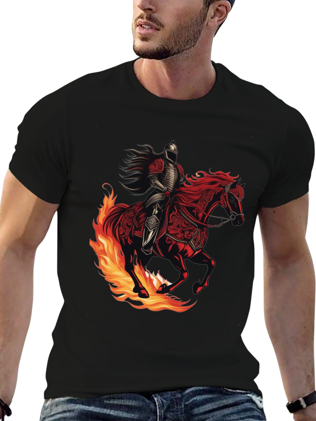 Fiery Knight Graphic Tee - Black