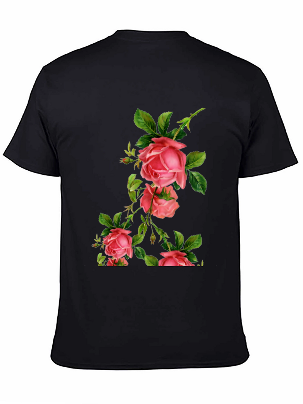 Floral Rose Print Black T-Shirt