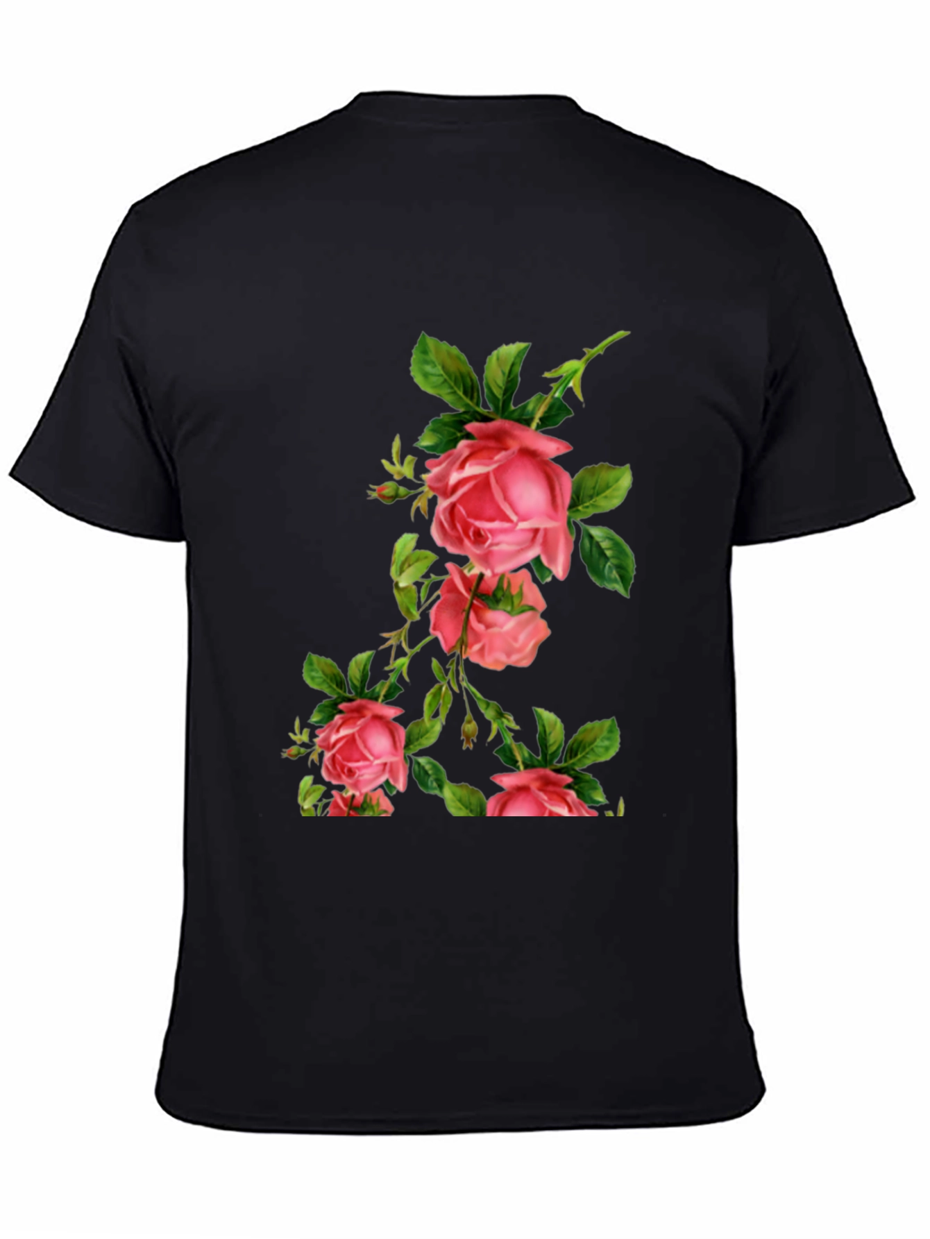 Floral Rose Print Black T-Shirt