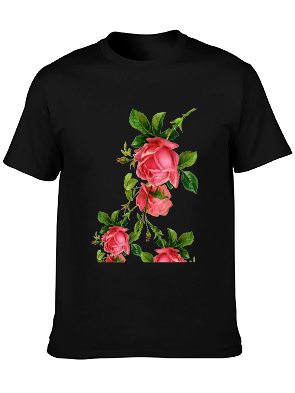 Floral Rose Print Black T-Shirt