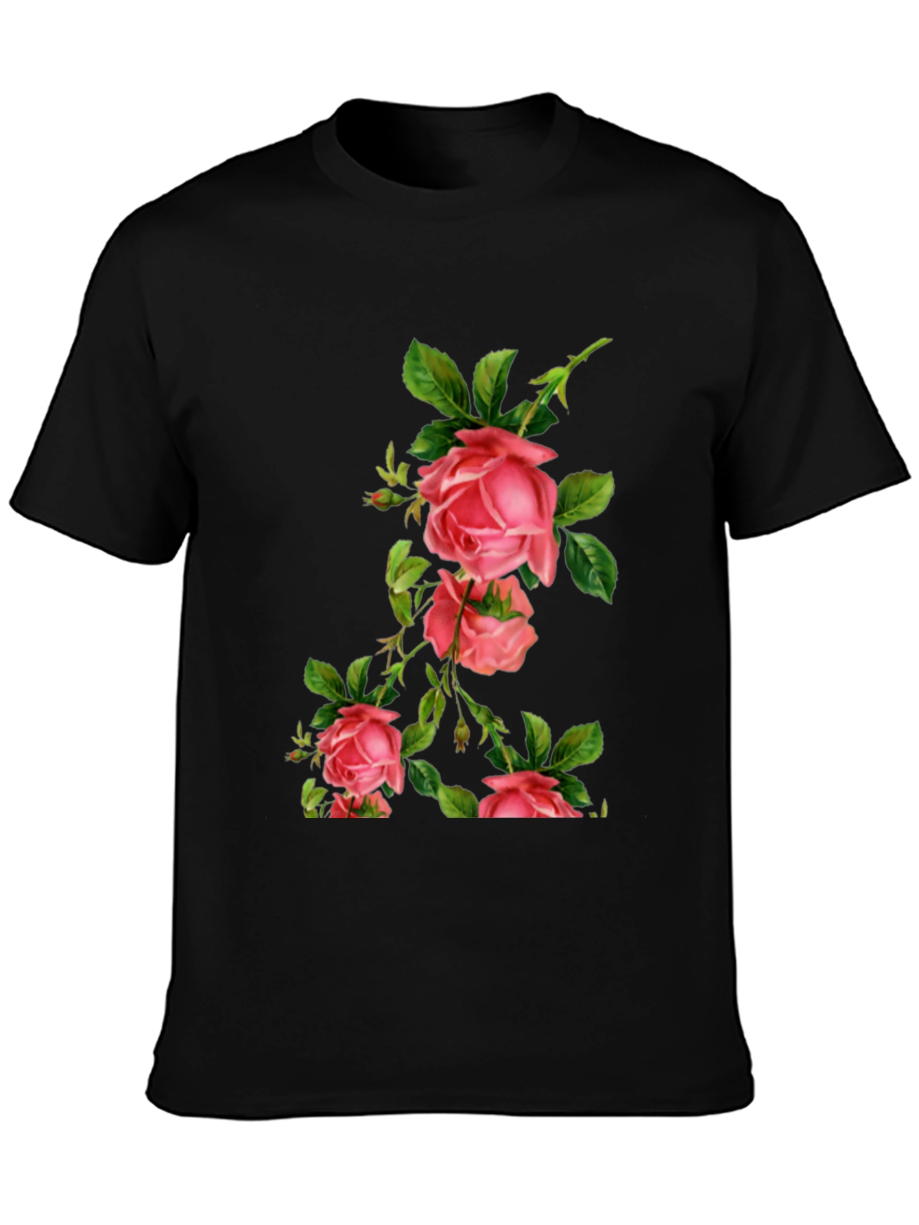 Floral Rose Print Black T-Shirt