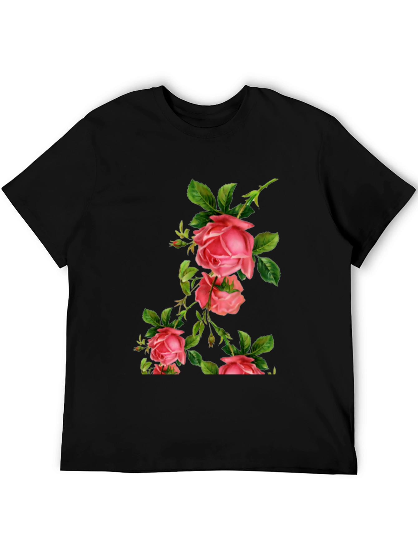 Floral Rose Print Black T-Shirt