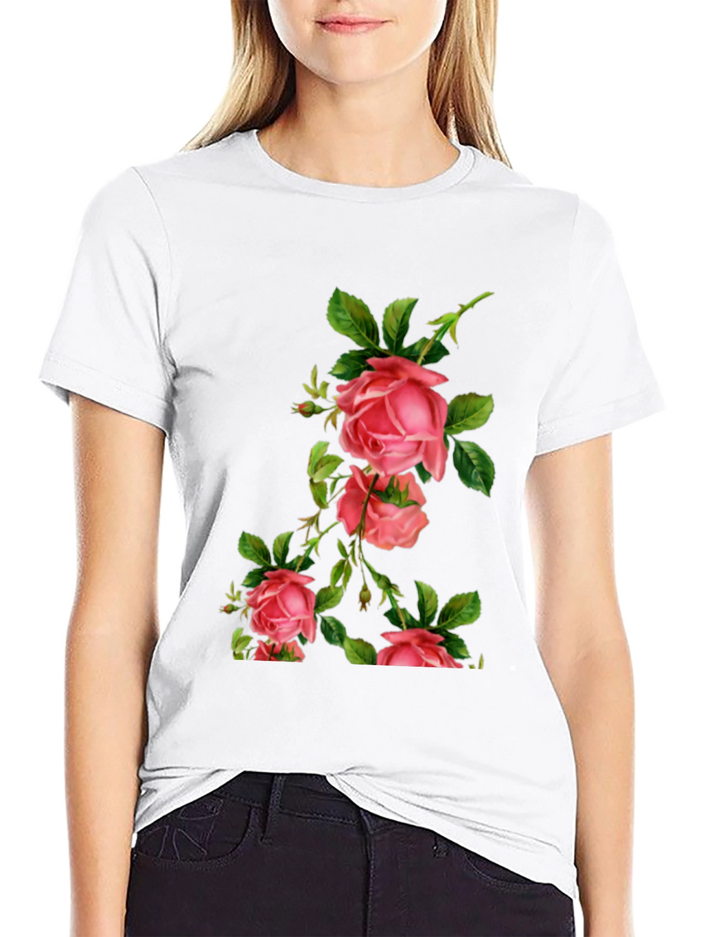 Floral Rose Print Black T-Shirt