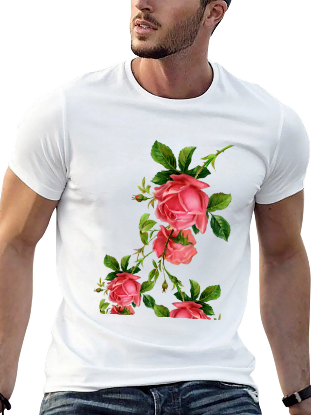 Floral Rose Print Black T-Shirt