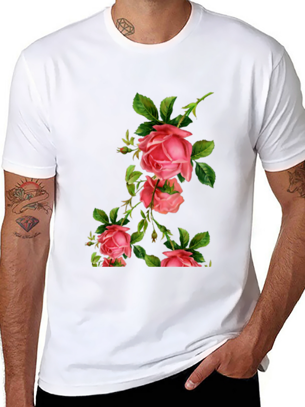 Floral Rose Print Black T-Shirt